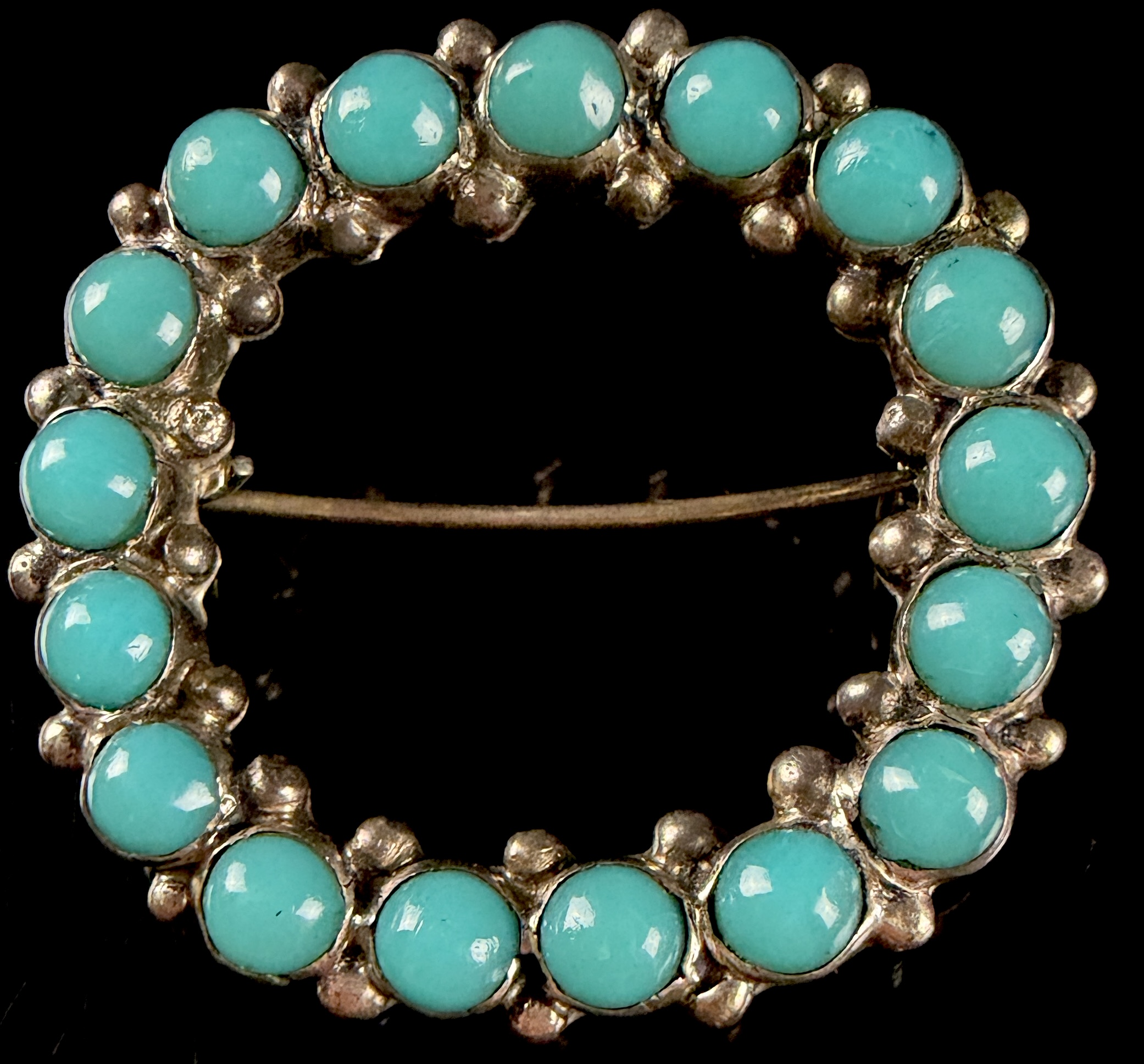 Mexican Sterling Silver and Turquoise Wreath Brooch