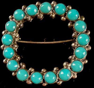 Mexican Sterling Silver and Turquoise Wreath Brooch. This mid-20th-century Mexican brooch is 