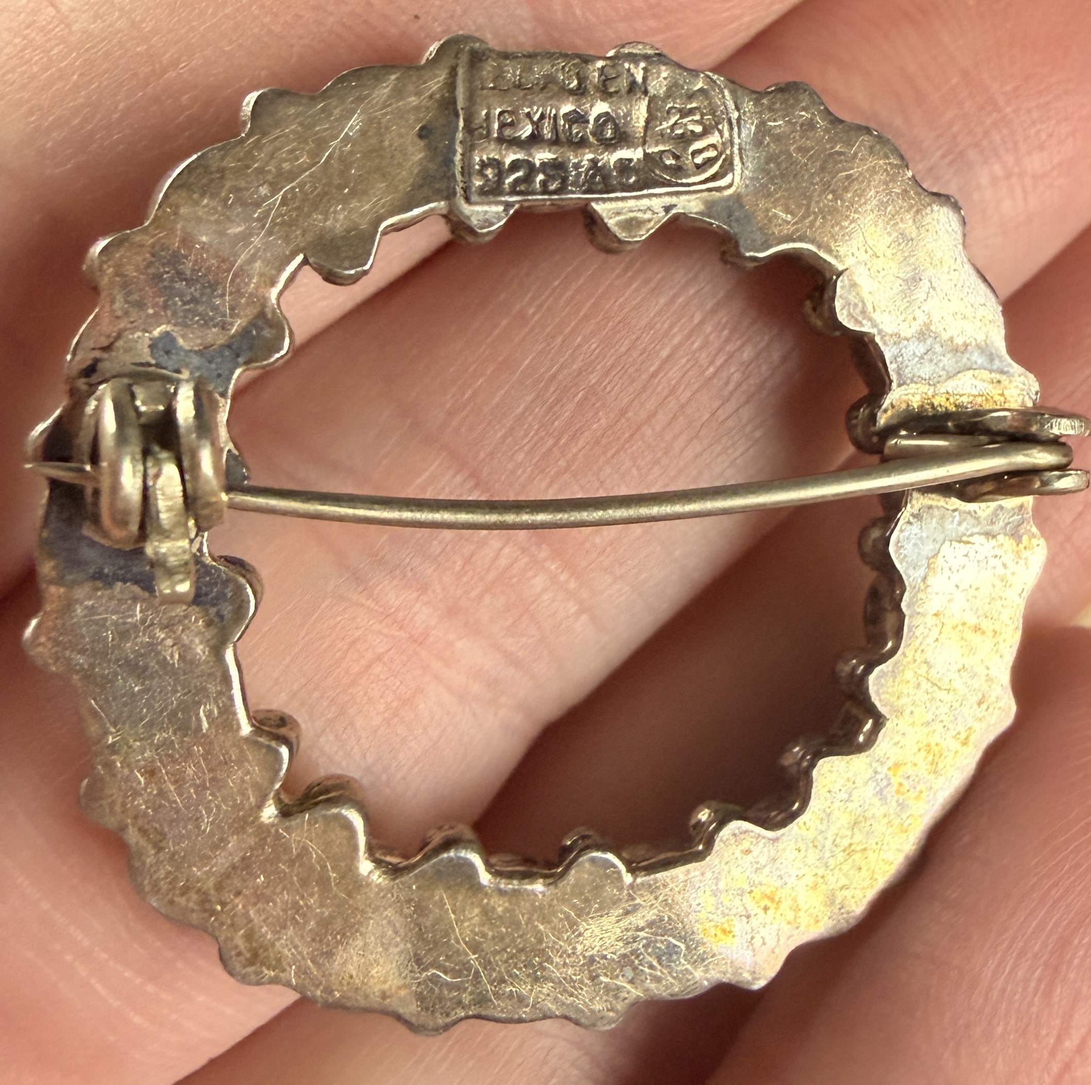 Mexican Sterling Silver and Turquoise Wreath Brooch