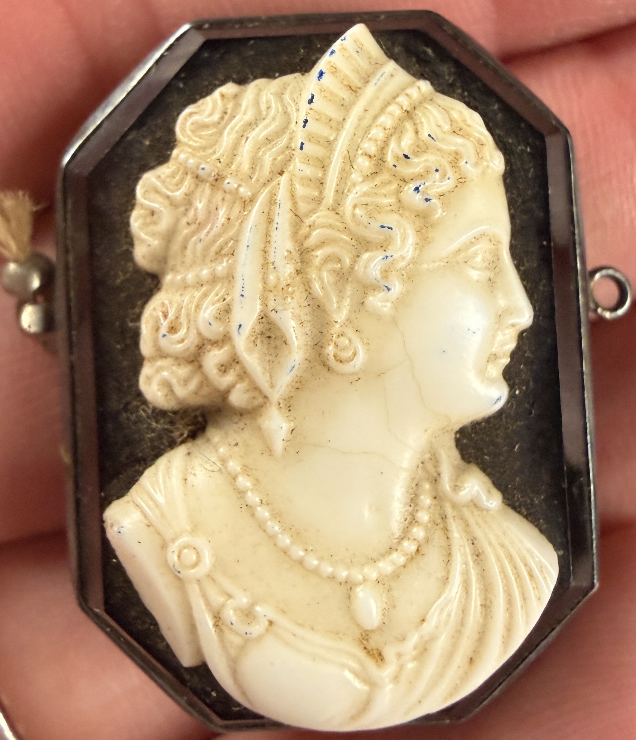 Art Deco Sterling Silver and Black Onyx Neoclassical Cameo Centerpiece