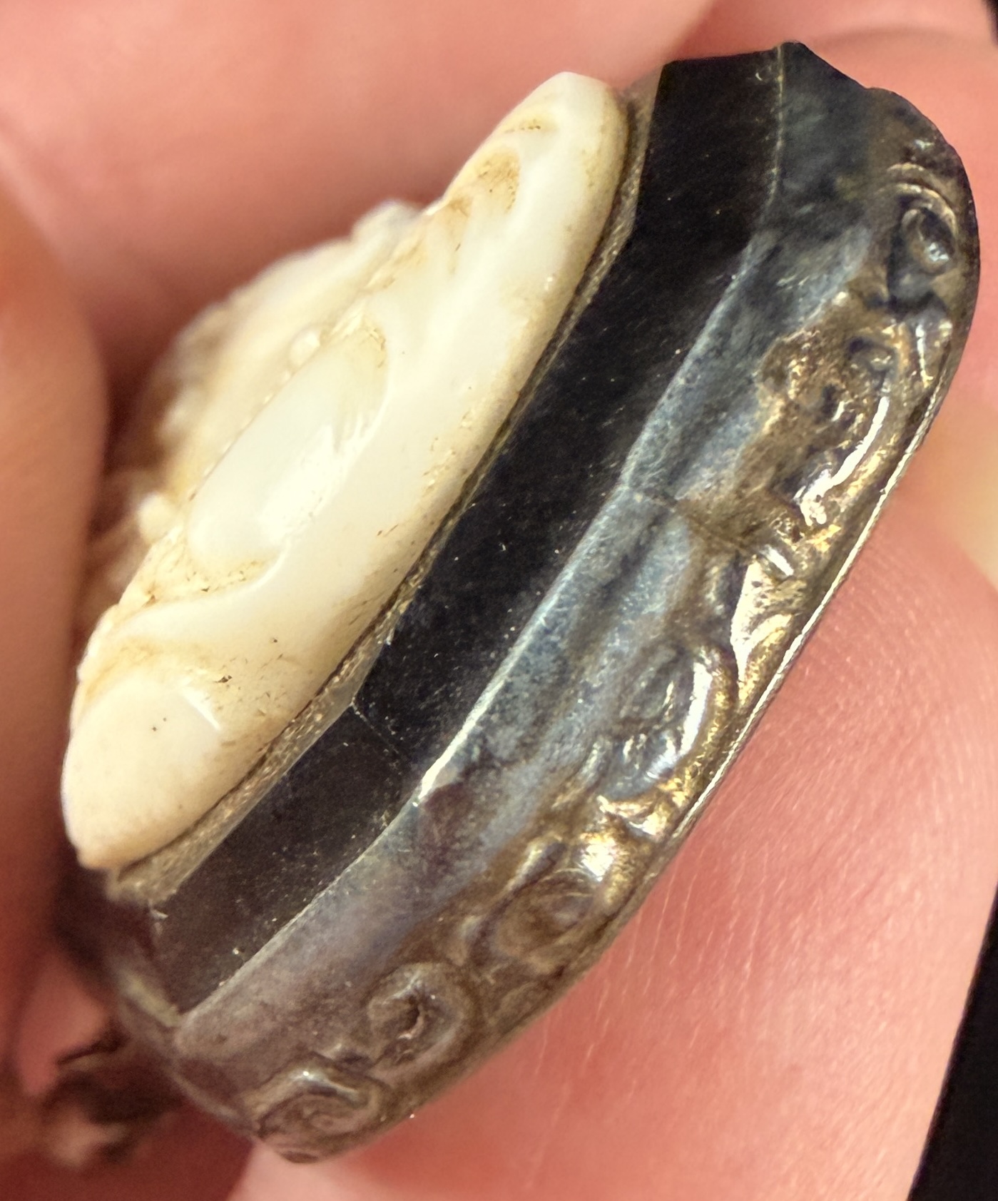 Art Deco Sterling Silver and Black Onyx Neoclassical Cameo Centerpiece