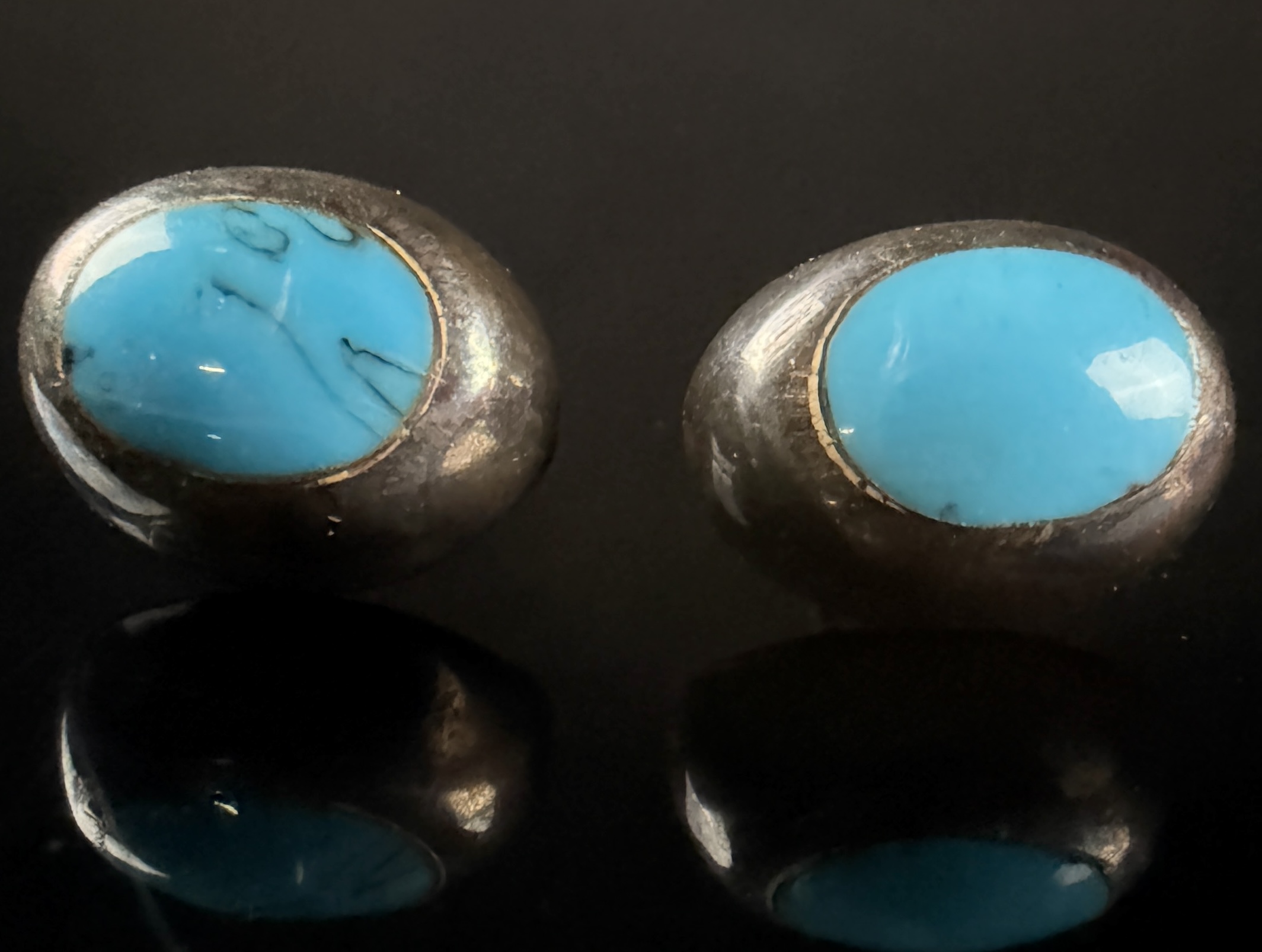 A Pair of Taxco Mexican Sterling Silver and Turquoise Stud Earrings