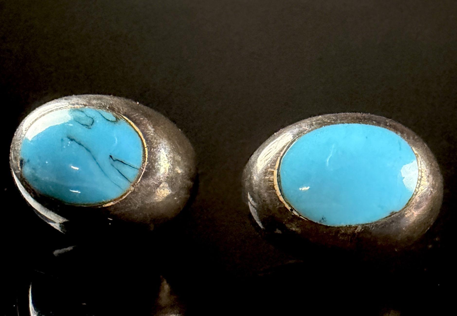 A Pair of Taxco Mexican Sterling Silver and Turquoise Stud Earrings