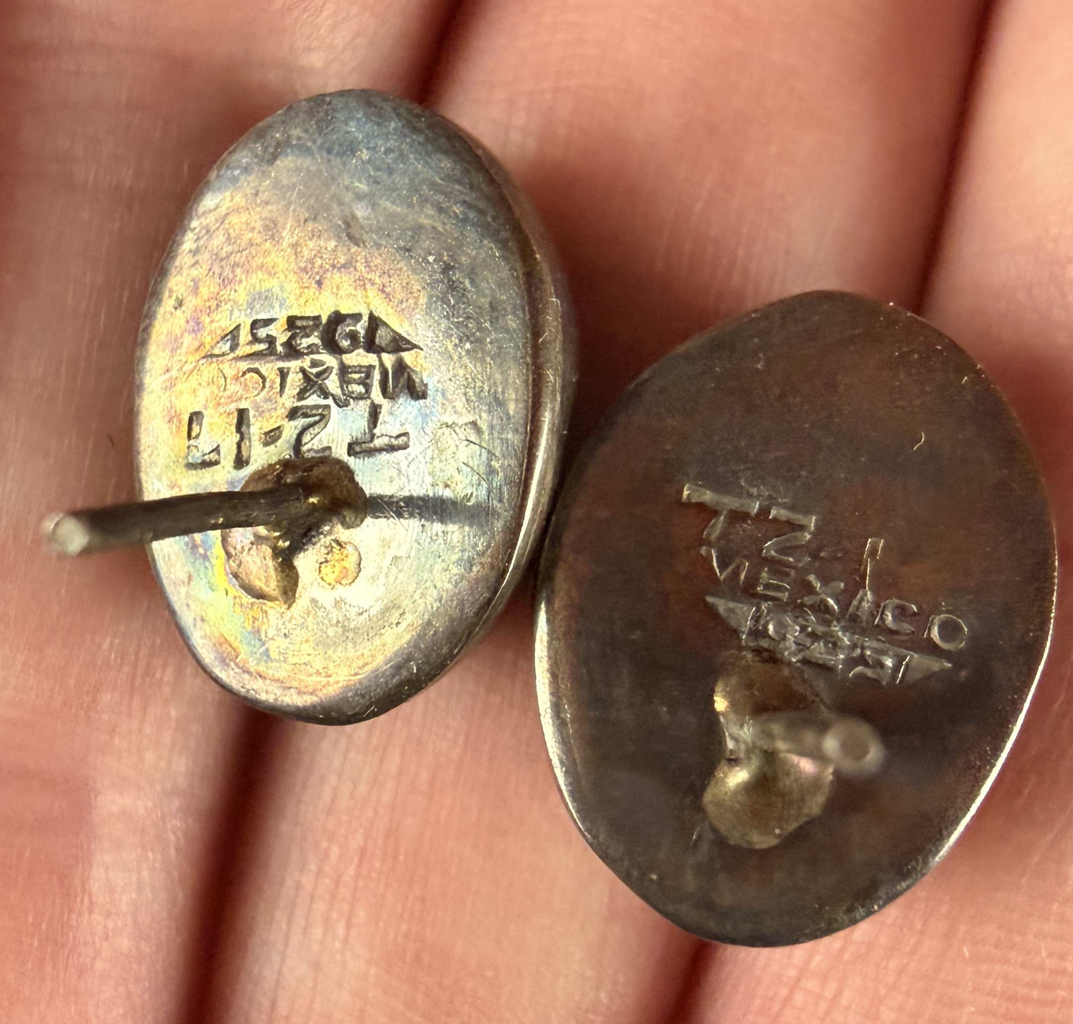 A Pair of Taxco Mexican Sterling Silver and Turquoise Stud Earrings