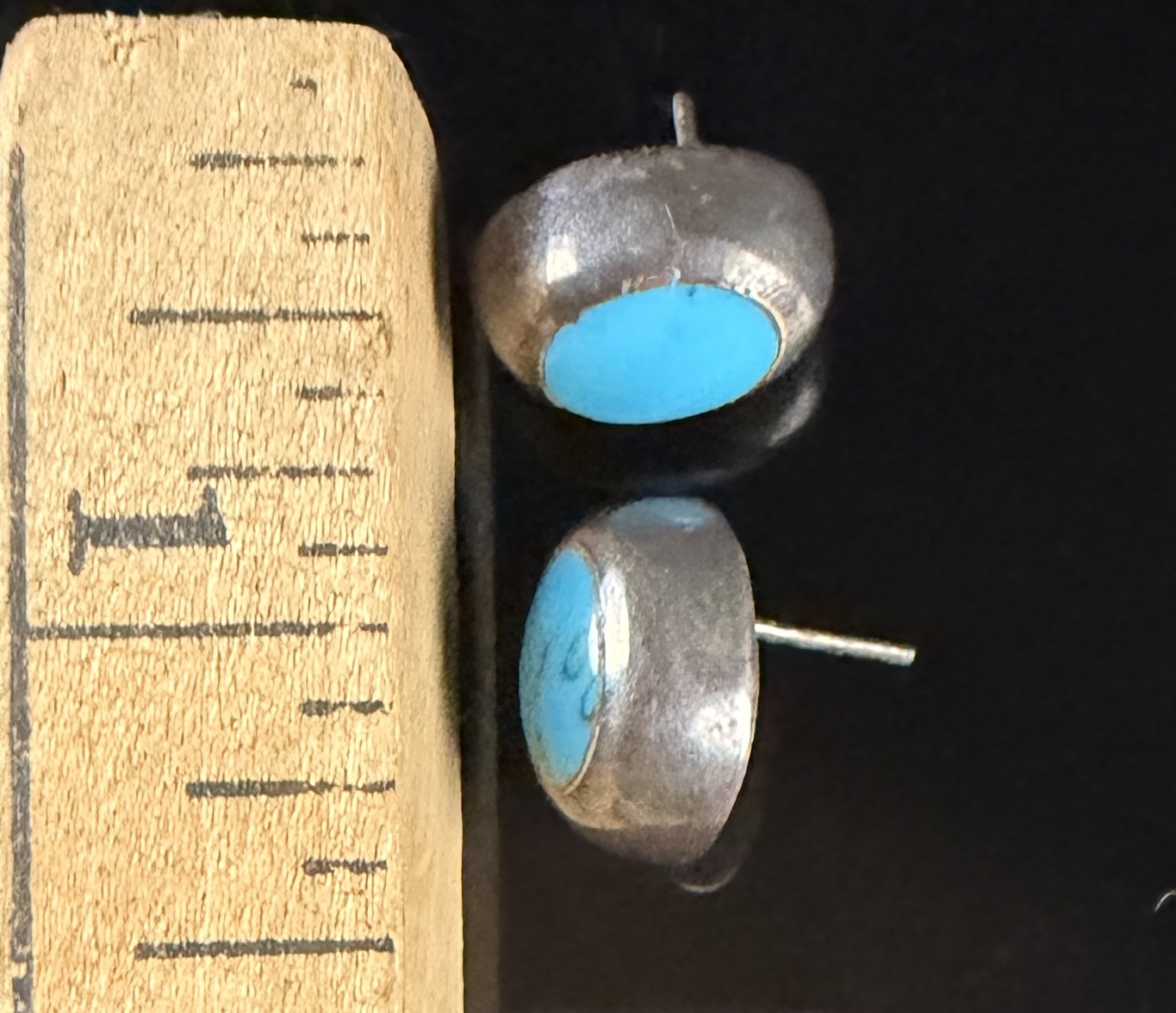 A Pair of Taxco Mexican Sterling Silver and Turquoise Stud Earrings