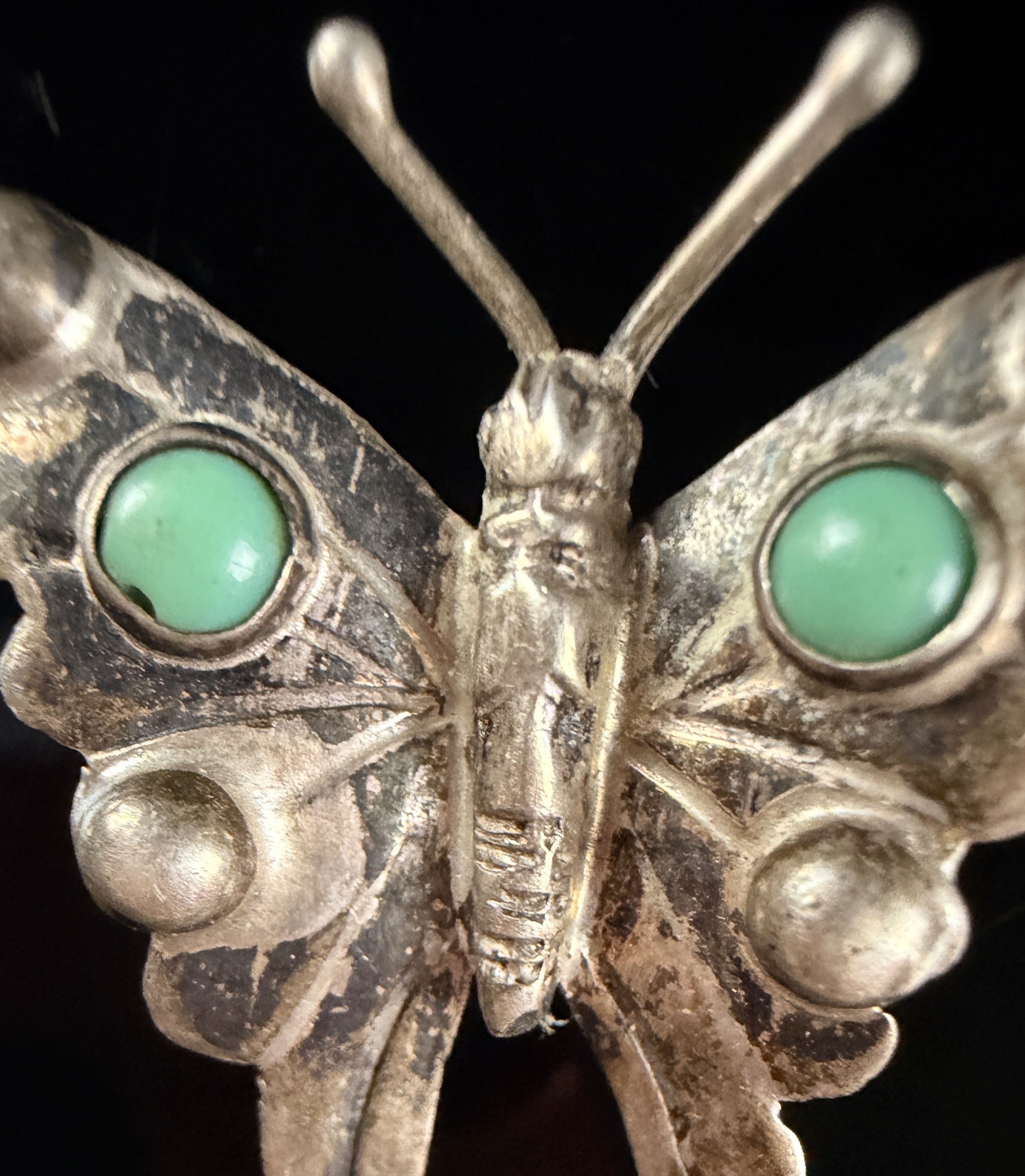 Vintage Mexican Silver and Turquoise Butterfly Brooch