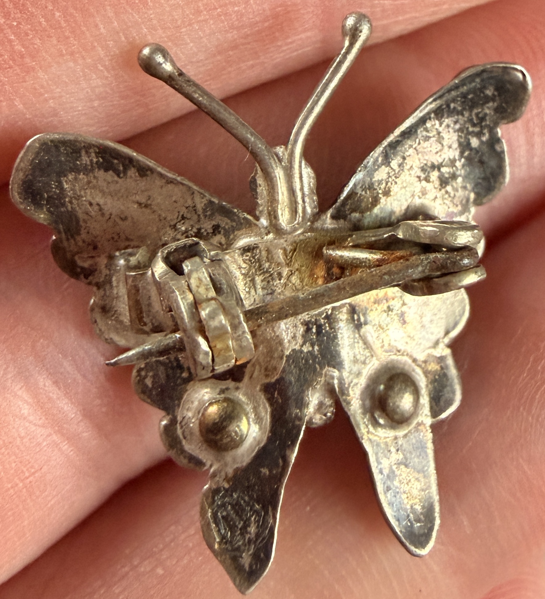 Vintage Mexican Silver and Turquoise Butterfly Brooch