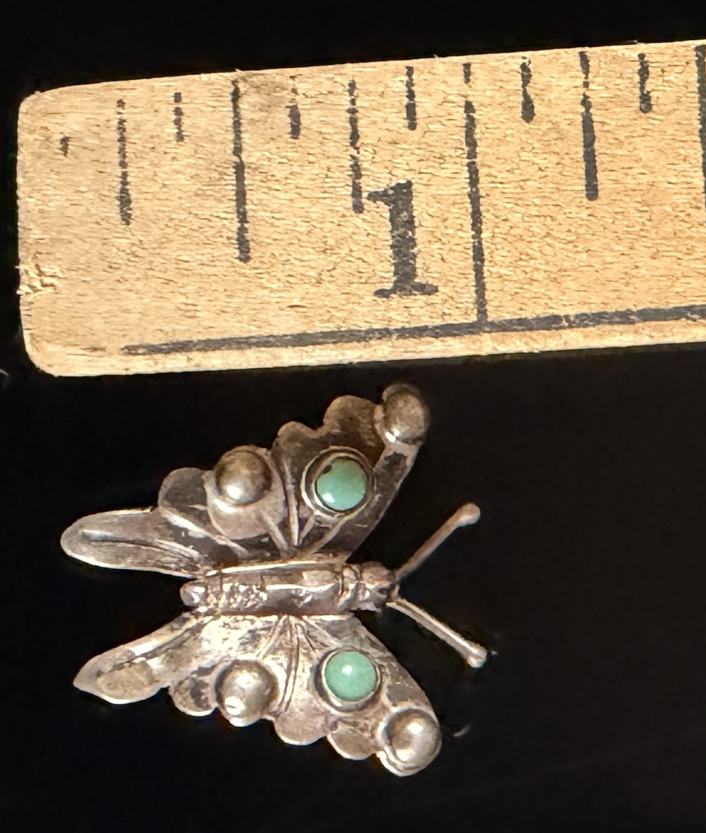 Vintage Mexican Silver and Turquoise Butterfly Brooch