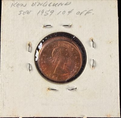 1961 CA 1-Cent Bronze Coin, Off-Center Strike Error. Canada 1961 1-cent bronze coin (KM# 59) 