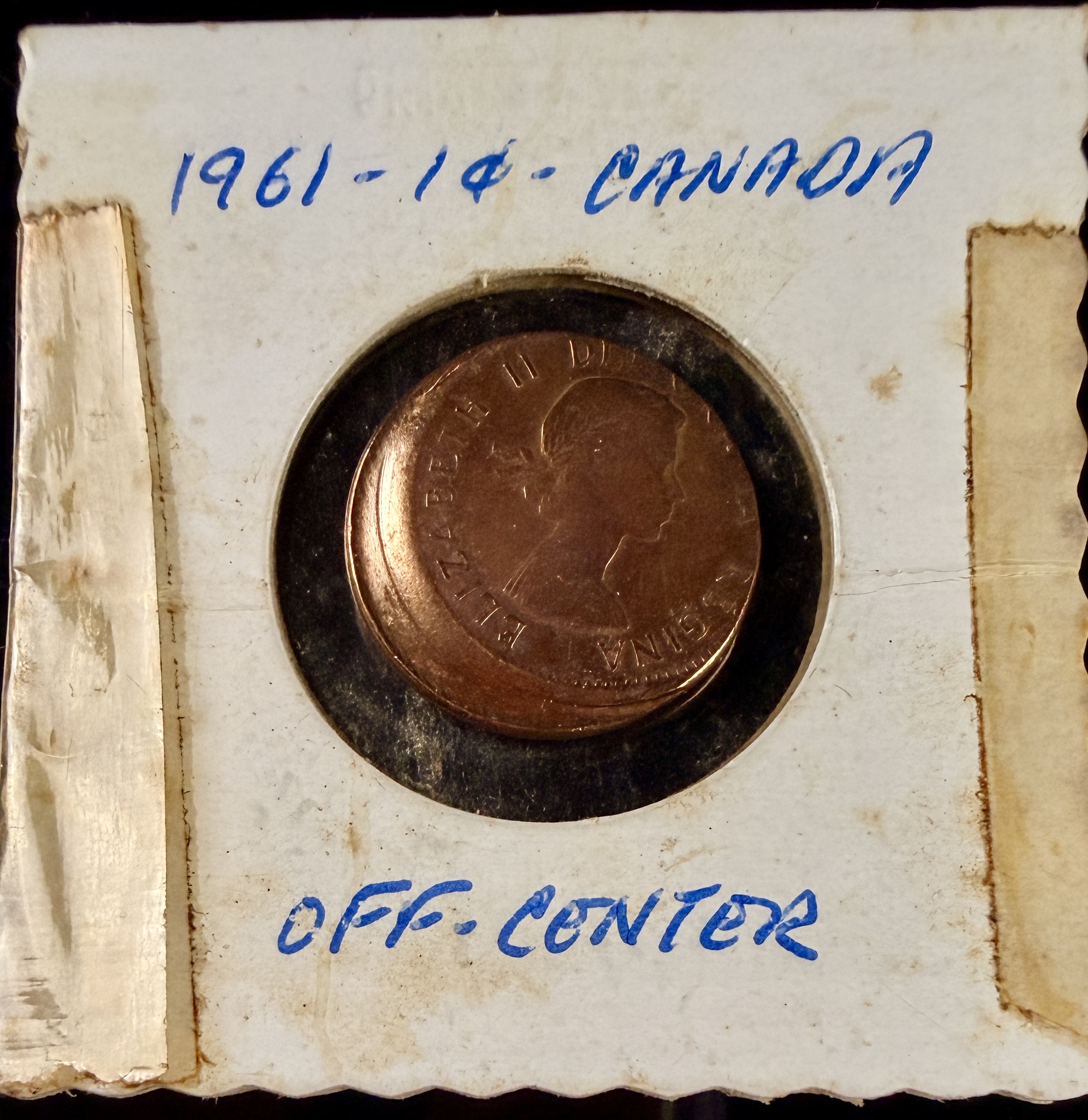 Canada 1961 1 Cent Bronze Coin Off-Center Strike Error
