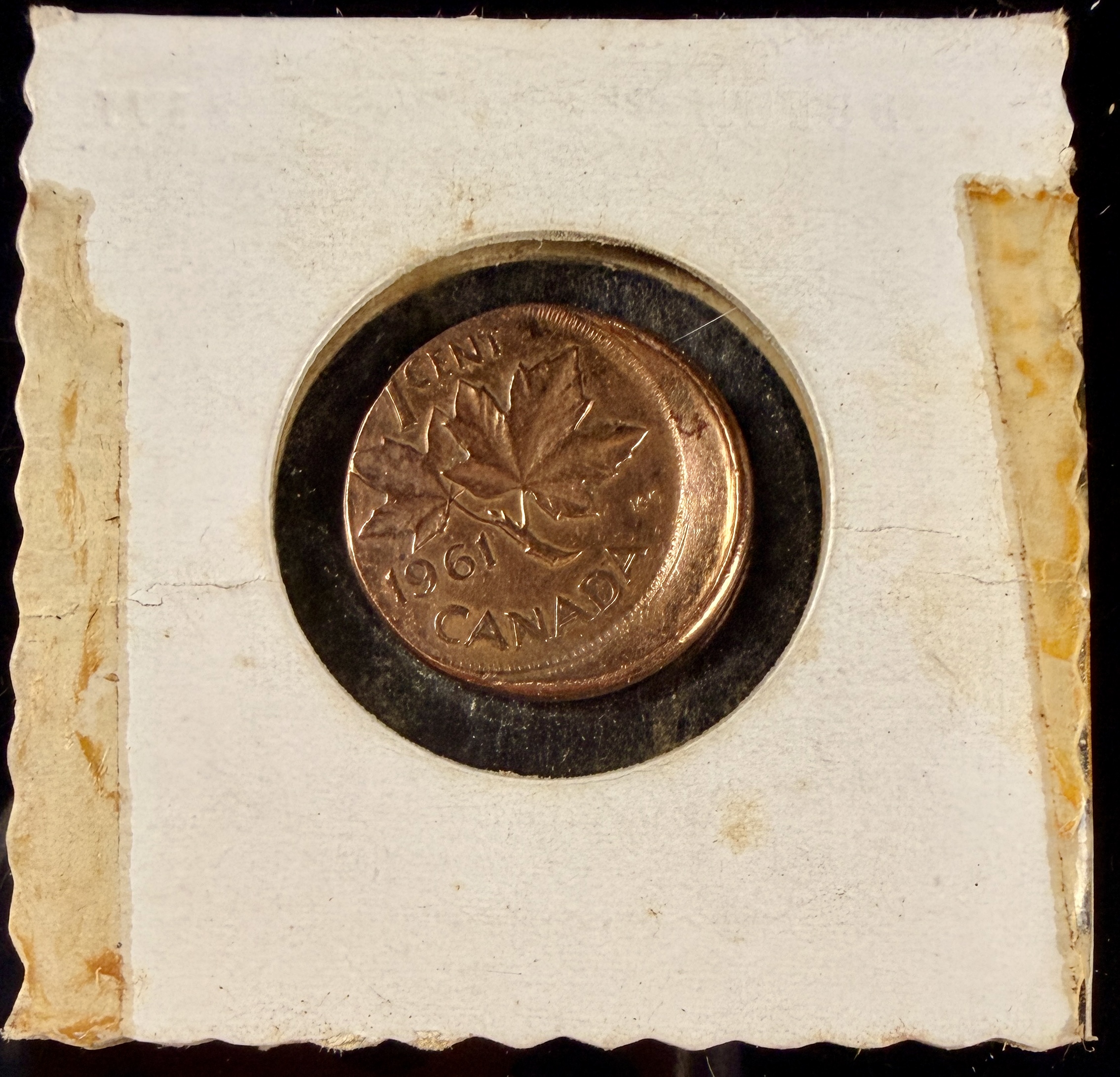 Canada 1961 1 Cent Bronze Coin Off-Center Strike Error