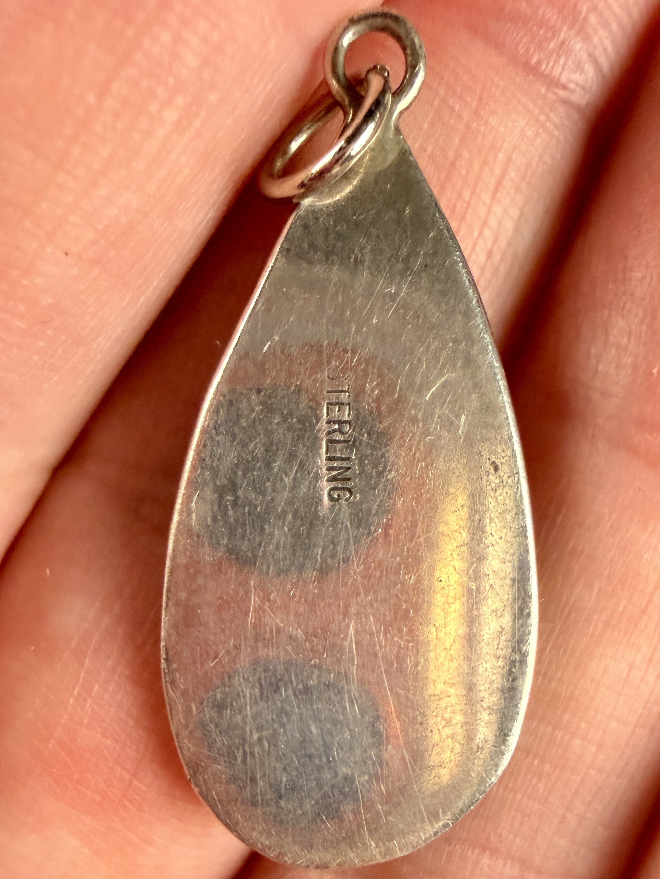 Vintage Navajo Sterling Silver Pendant with Green Stone Cabochon