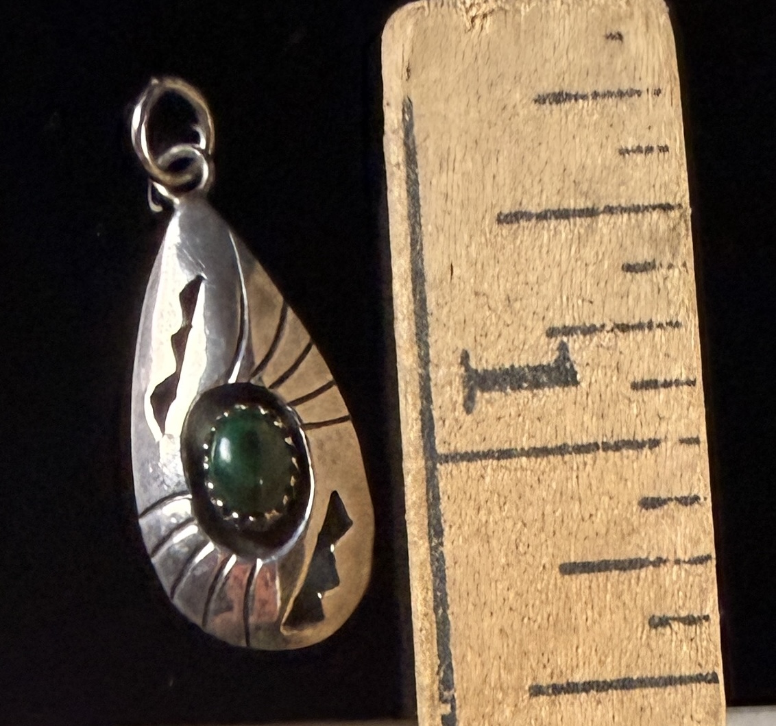Vintage Navajo Sterling Silver Pendant with Green Stone Cabochon