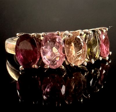 Annabella Sterling Silver and Multi-Color Tourmaline Band Ring. This sterling silver band ring 