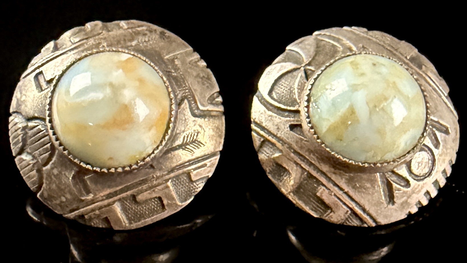 A Pair of Southwestern Style Silver Tone and Multi-Colored Stone Stud Earrings