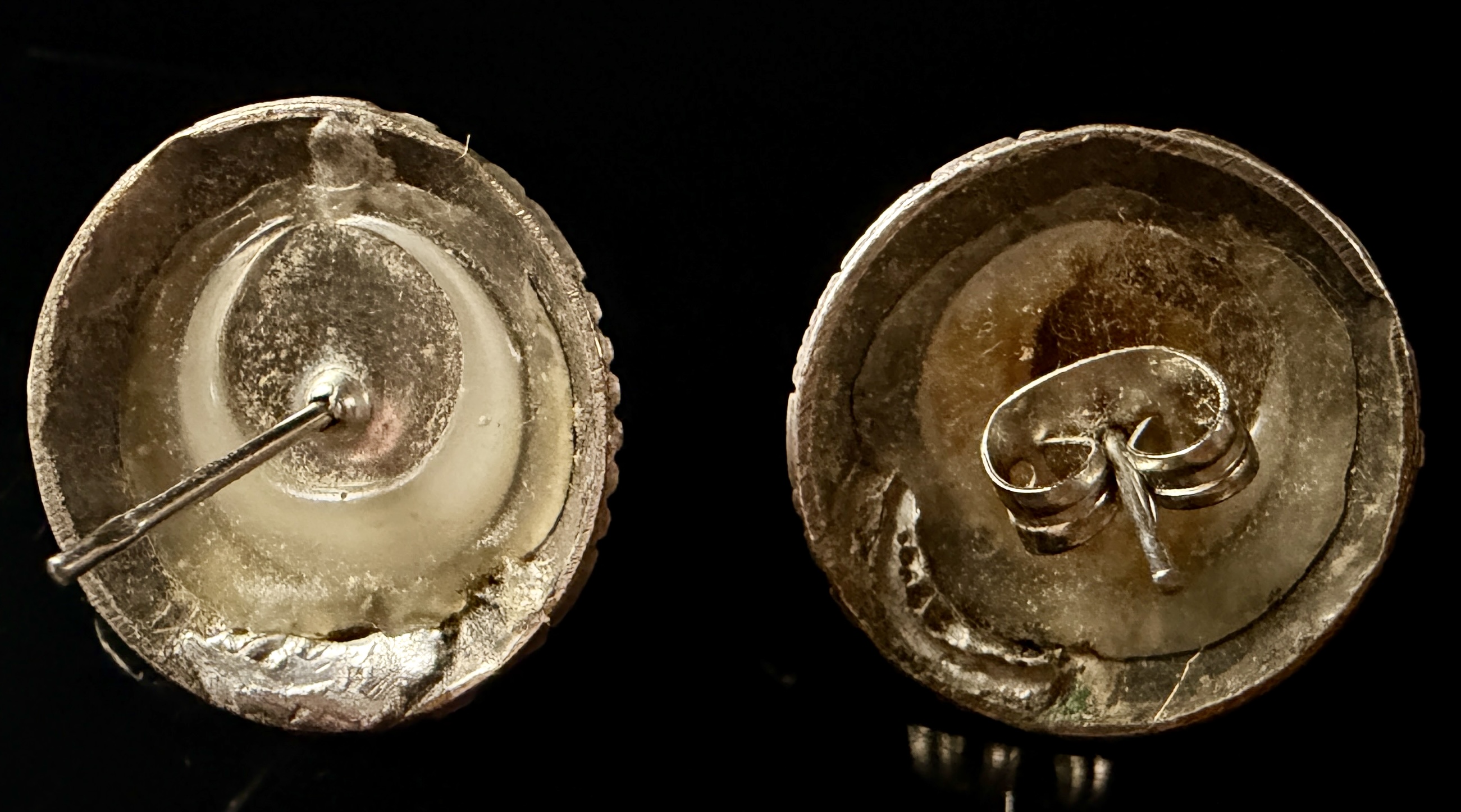 A Pair of Southwestern Style Silver Tone and Multi-Colored Stone Stud Earrings