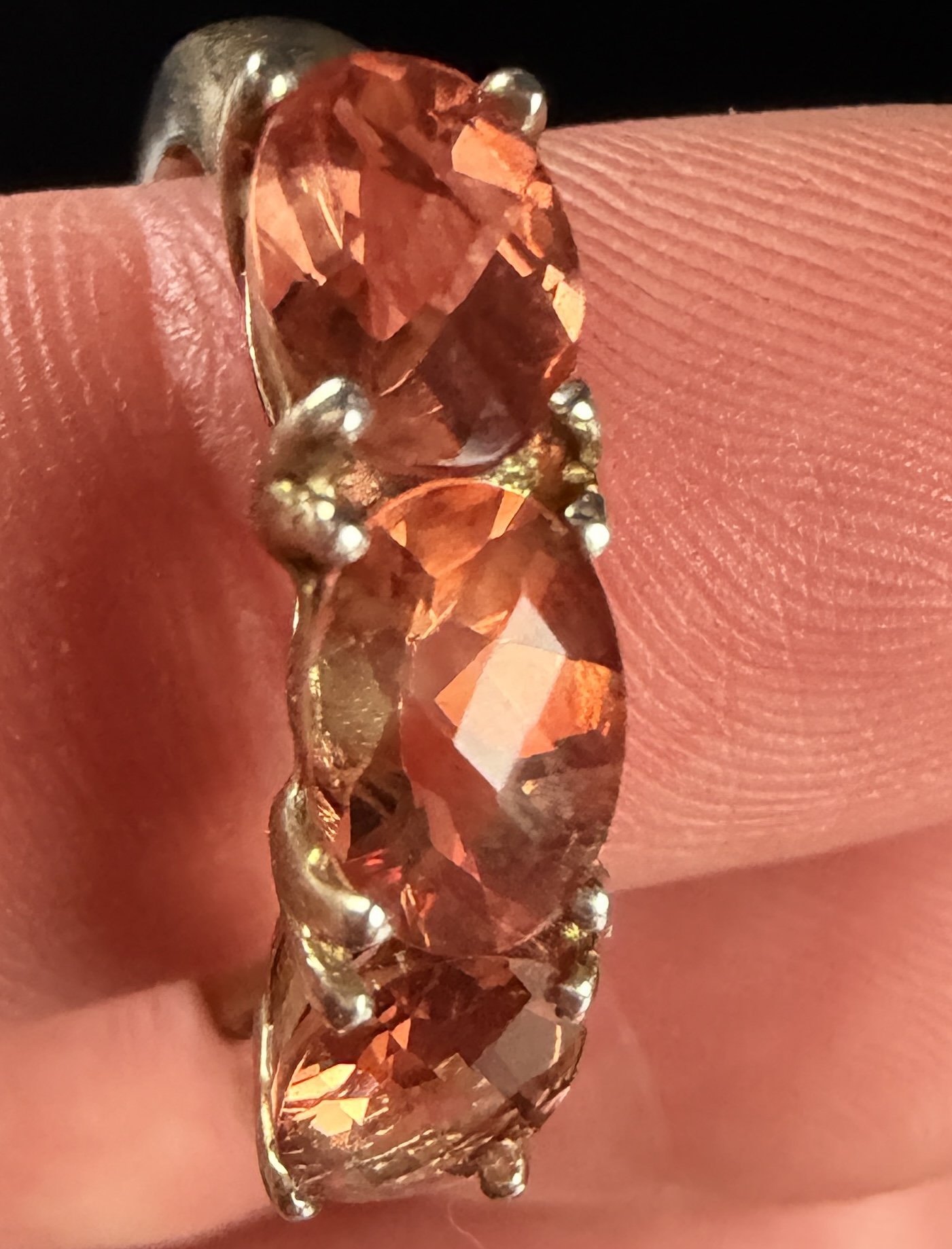 Three-Stone Oval-Cut Color-Shift Garnet Style Sterling Silver Ring