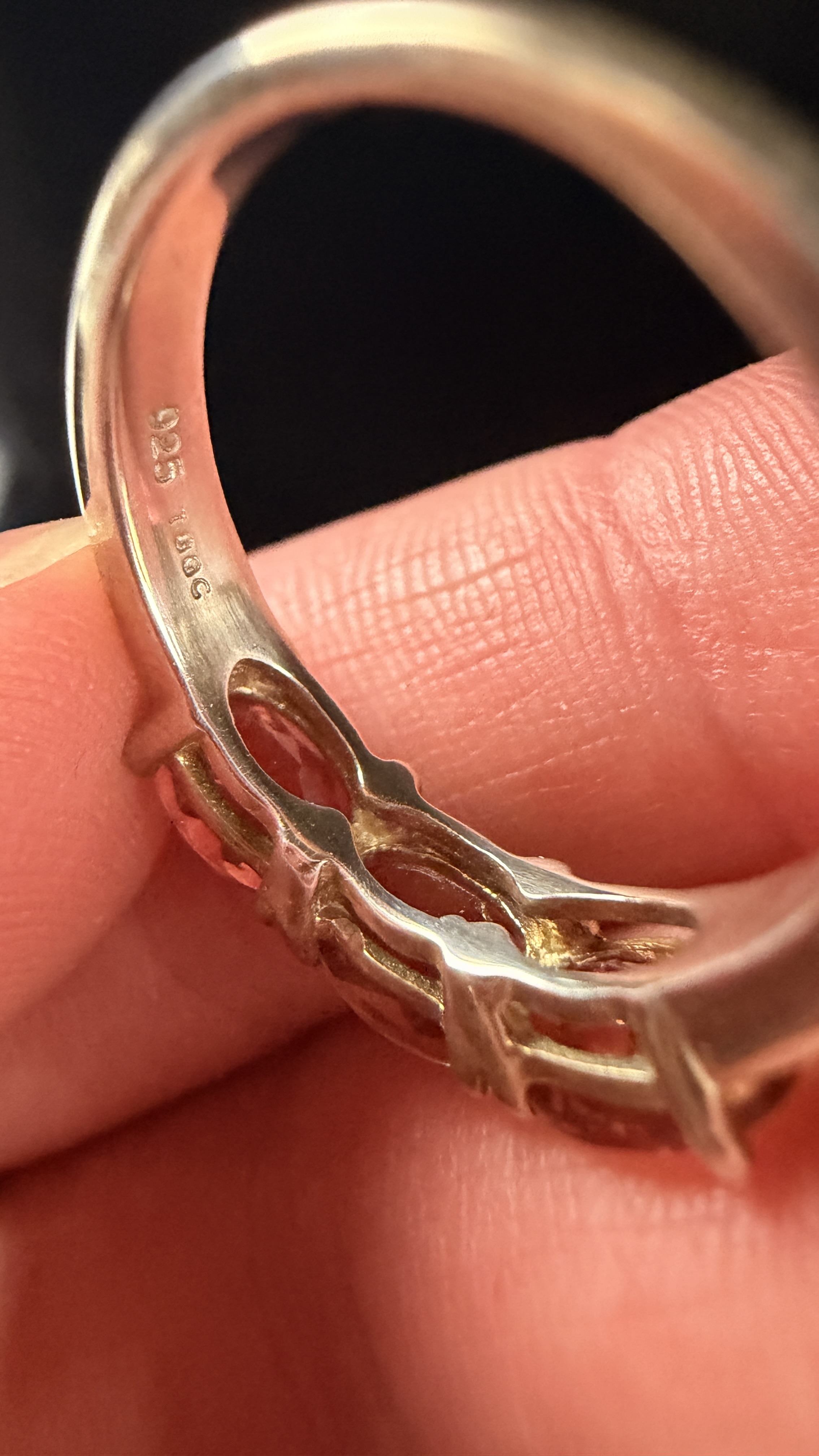 Three-Stone Oval-Cut Color-Shift Garnet Style Sterling Silver Ring