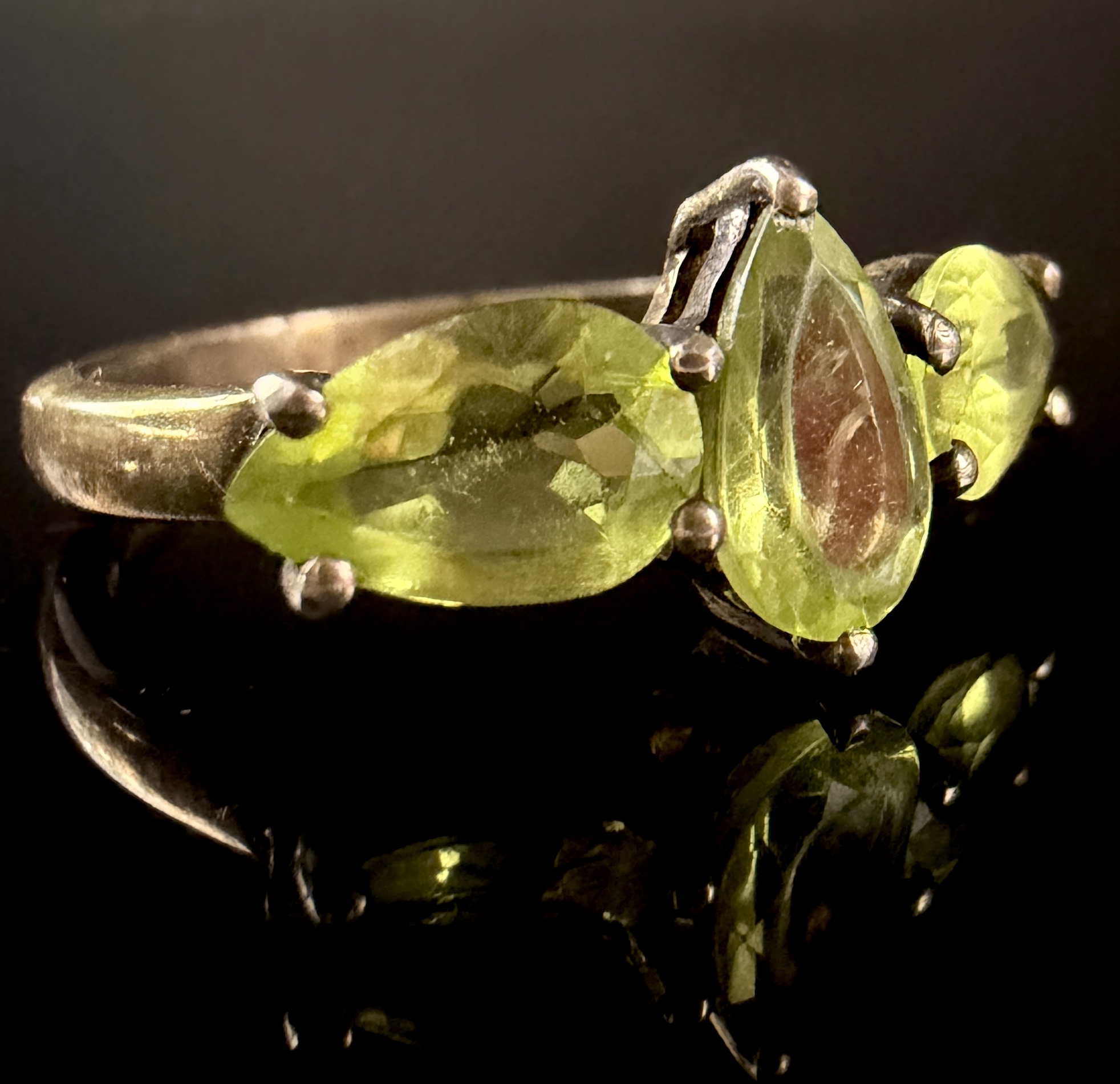 TGGC Sterling Silver and Three Stone Changbai Peridot Annabella Ring