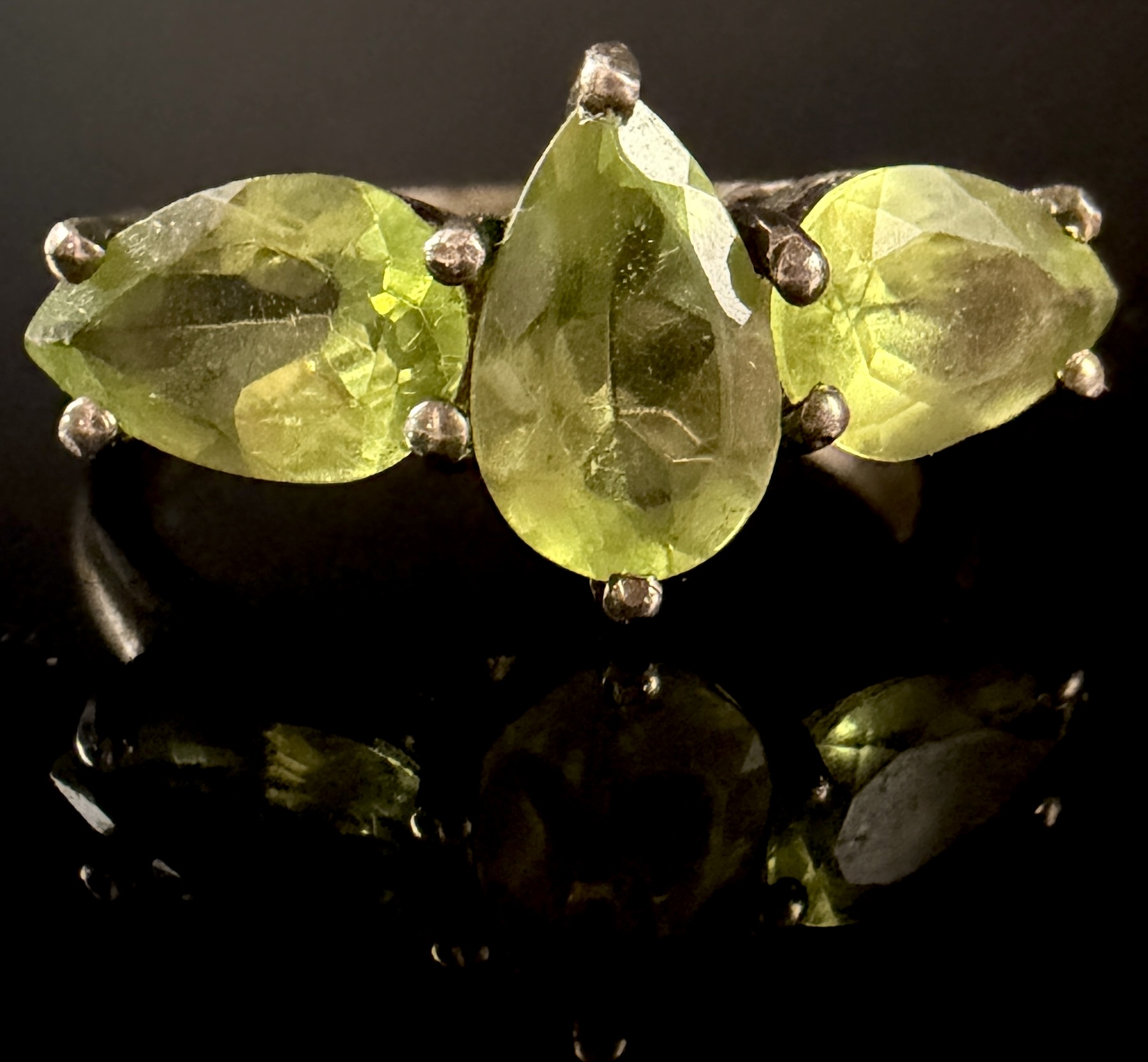 TGGC Sterling Silver and Three Stone Changbai Peridot Annabella Ring