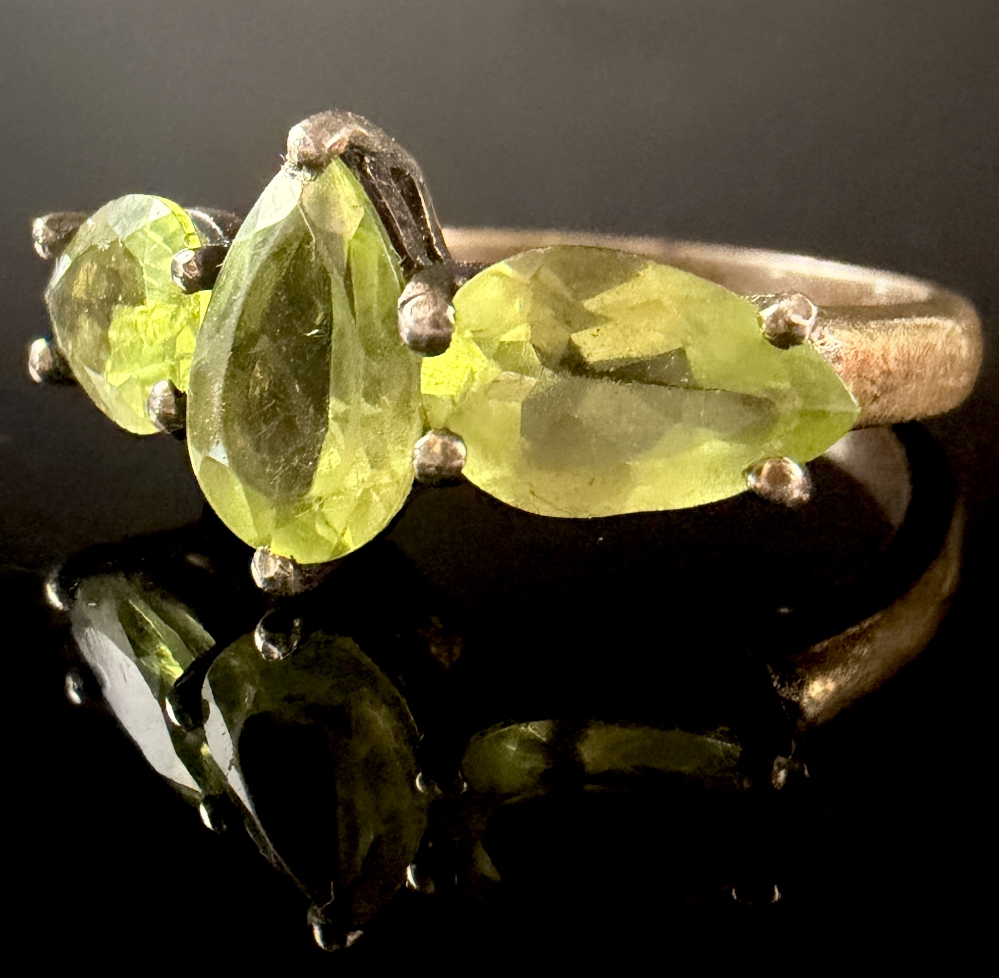 TGGC Sterling Silver and Three Stone Changbai Peridot Annabella Ring