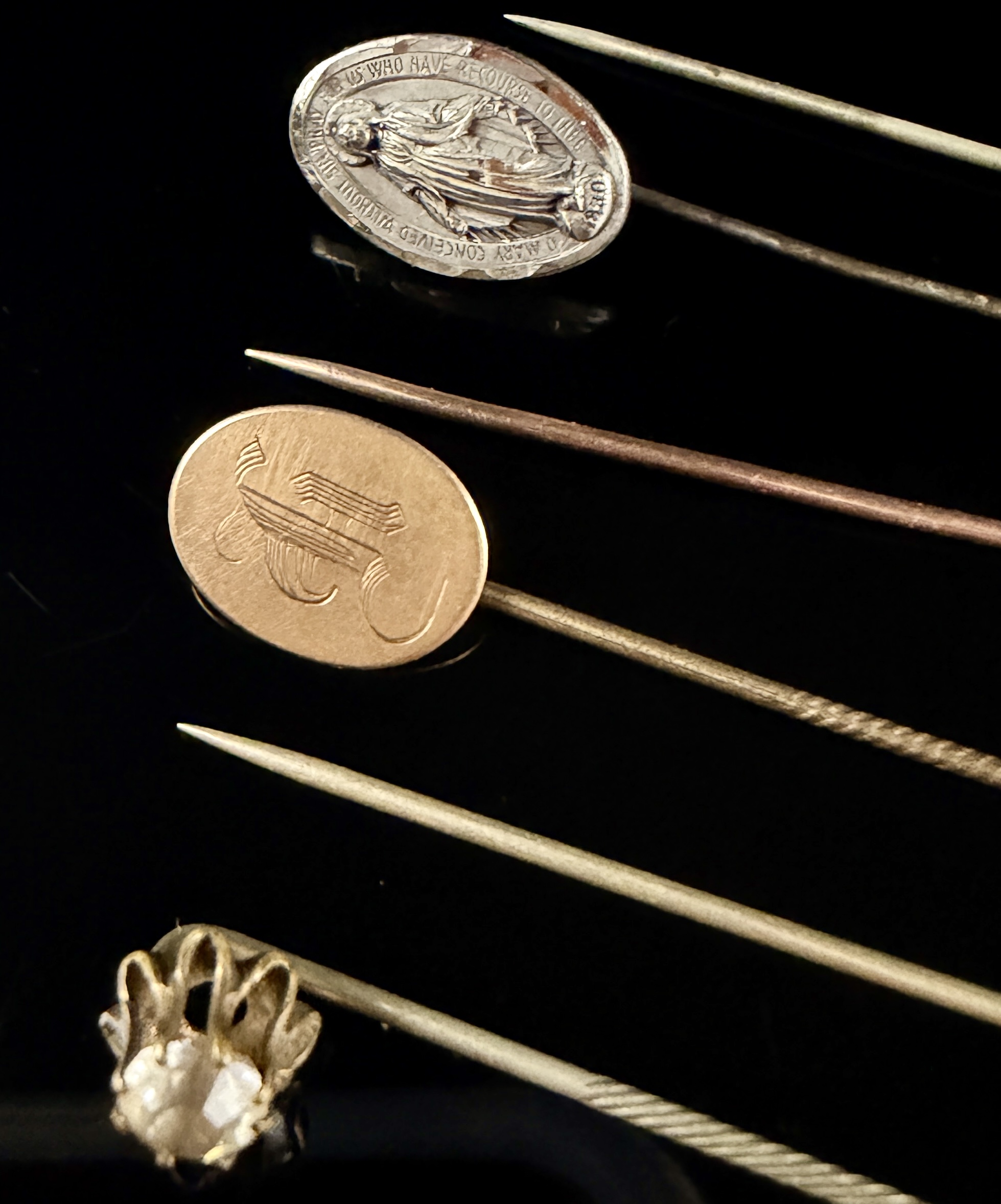 A Collection of Six Antique and Victorian Sterling Silver and Gold-Tone Metal Stick Pins