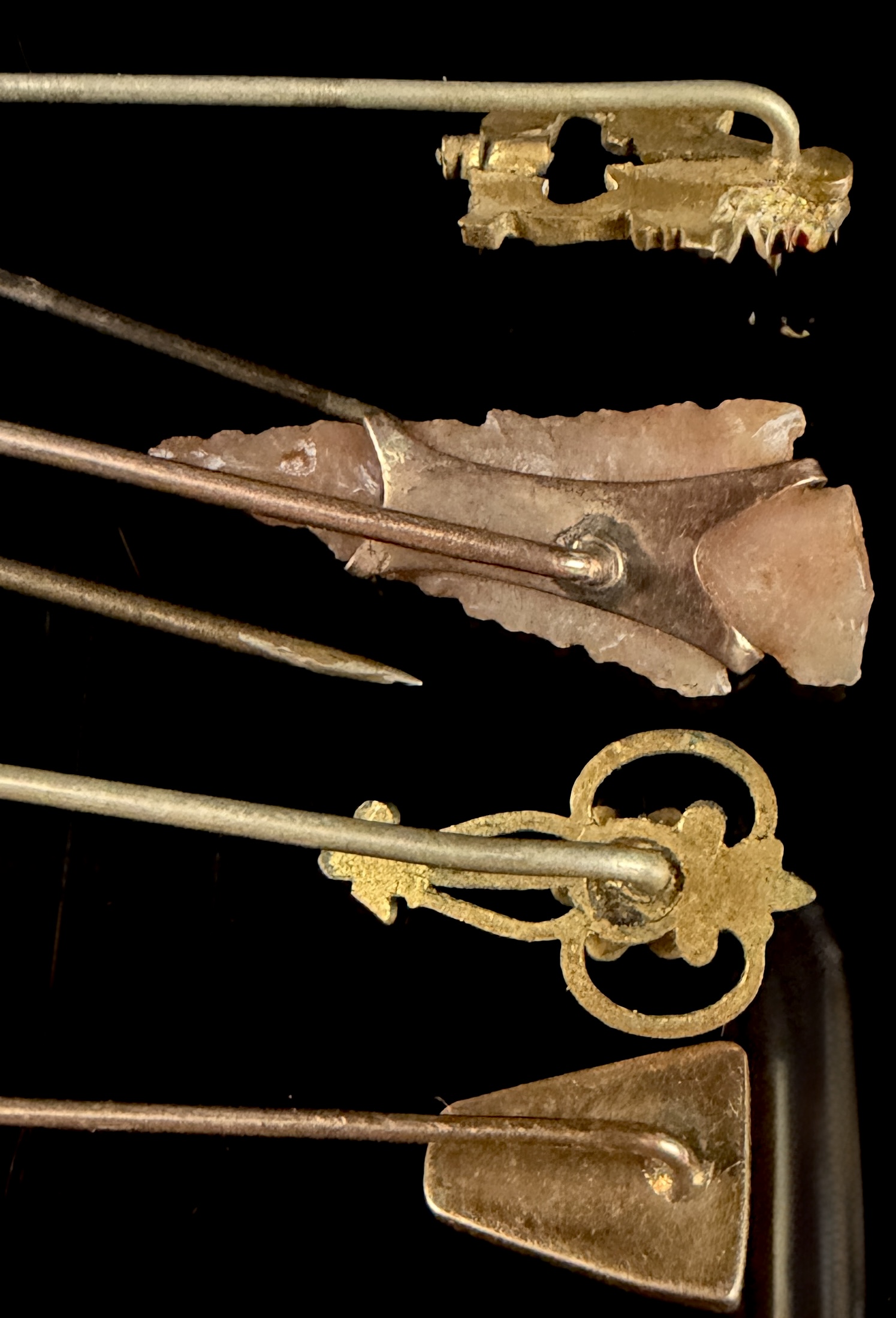 A Collection of Six Antique and Victorian Sterling Silver and Gold-Tone Metal Stick Pins