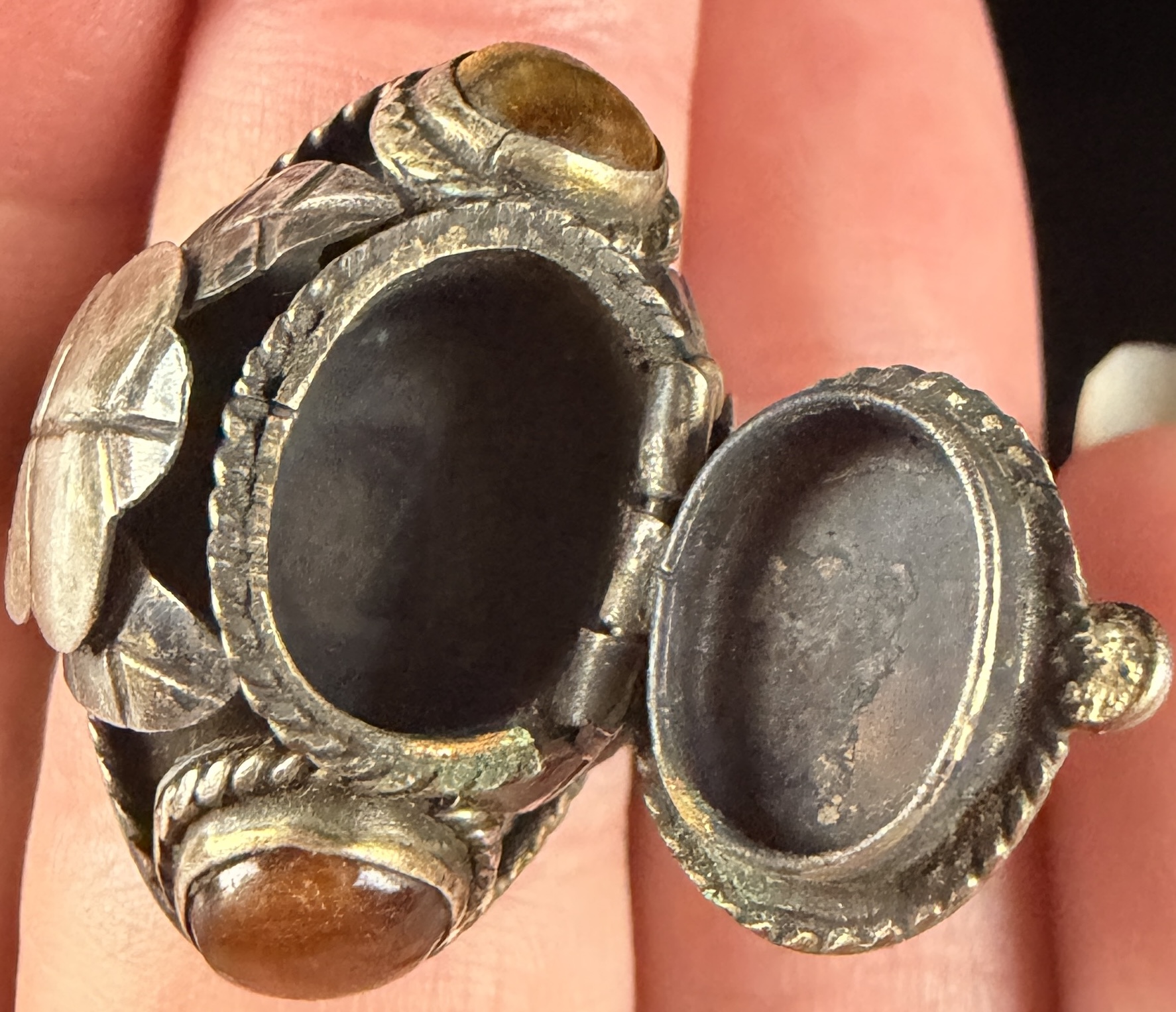 Vintage Taxco Mexican Sterling Silver and Tiger's Eye Poison Ring, AEH