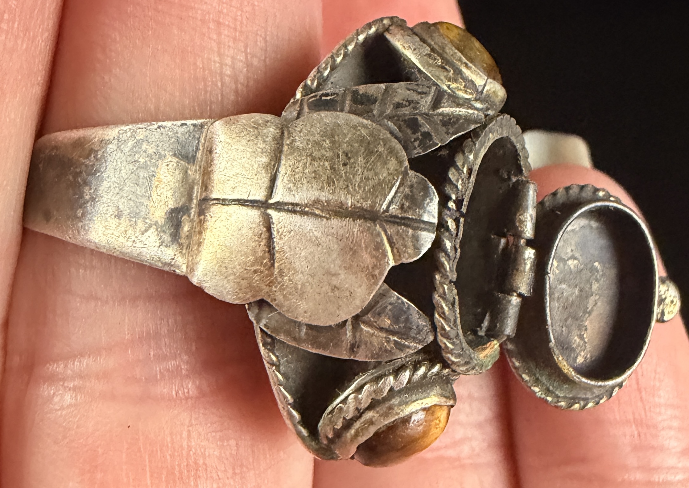 Vintage Taxco Mexican Sterling Silver and Tiger's Eye Poison Ring, AEH