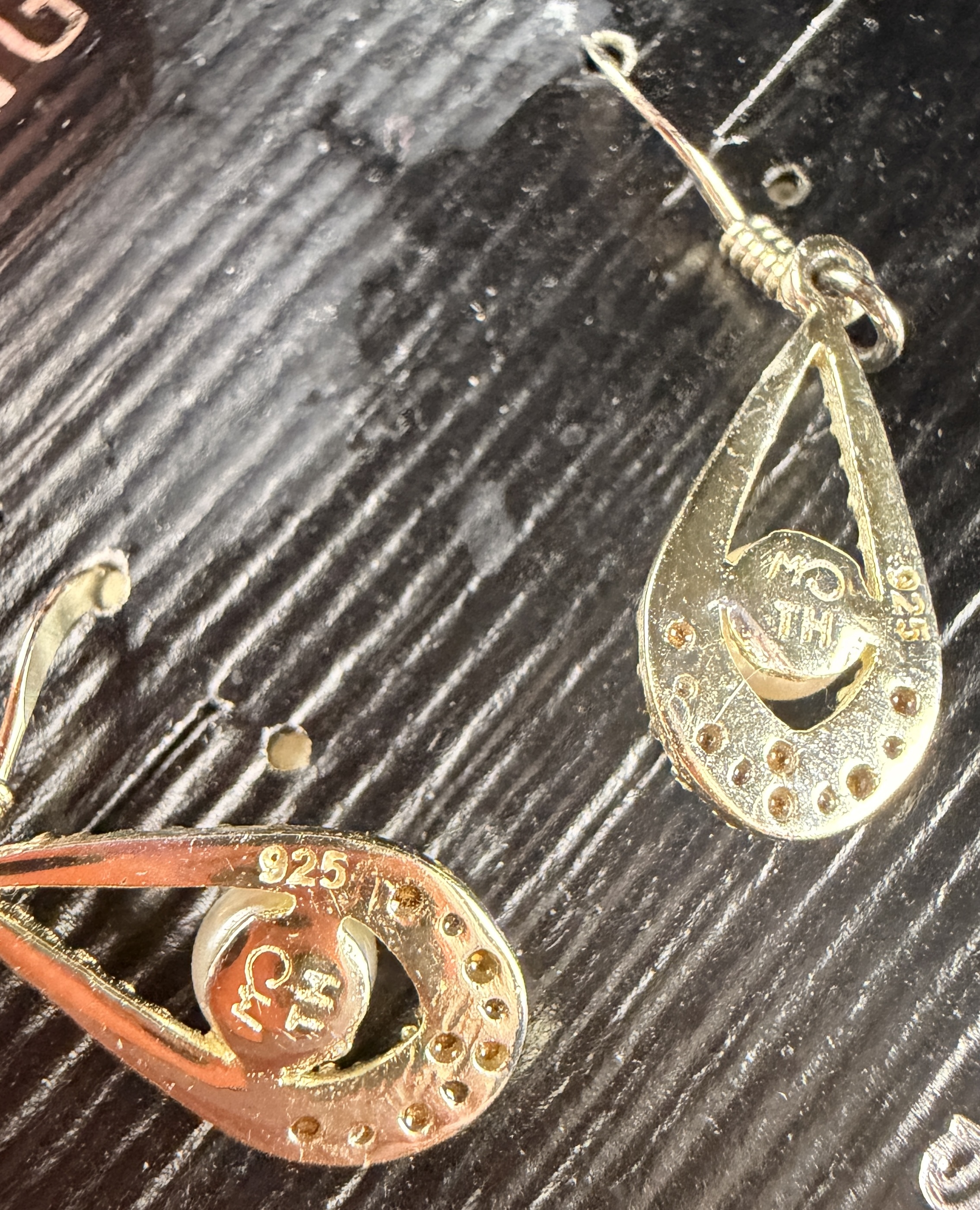 A Pair of Marsala Sterling Silver Pearl and Colorless Stone Teardrop Drop Earrings