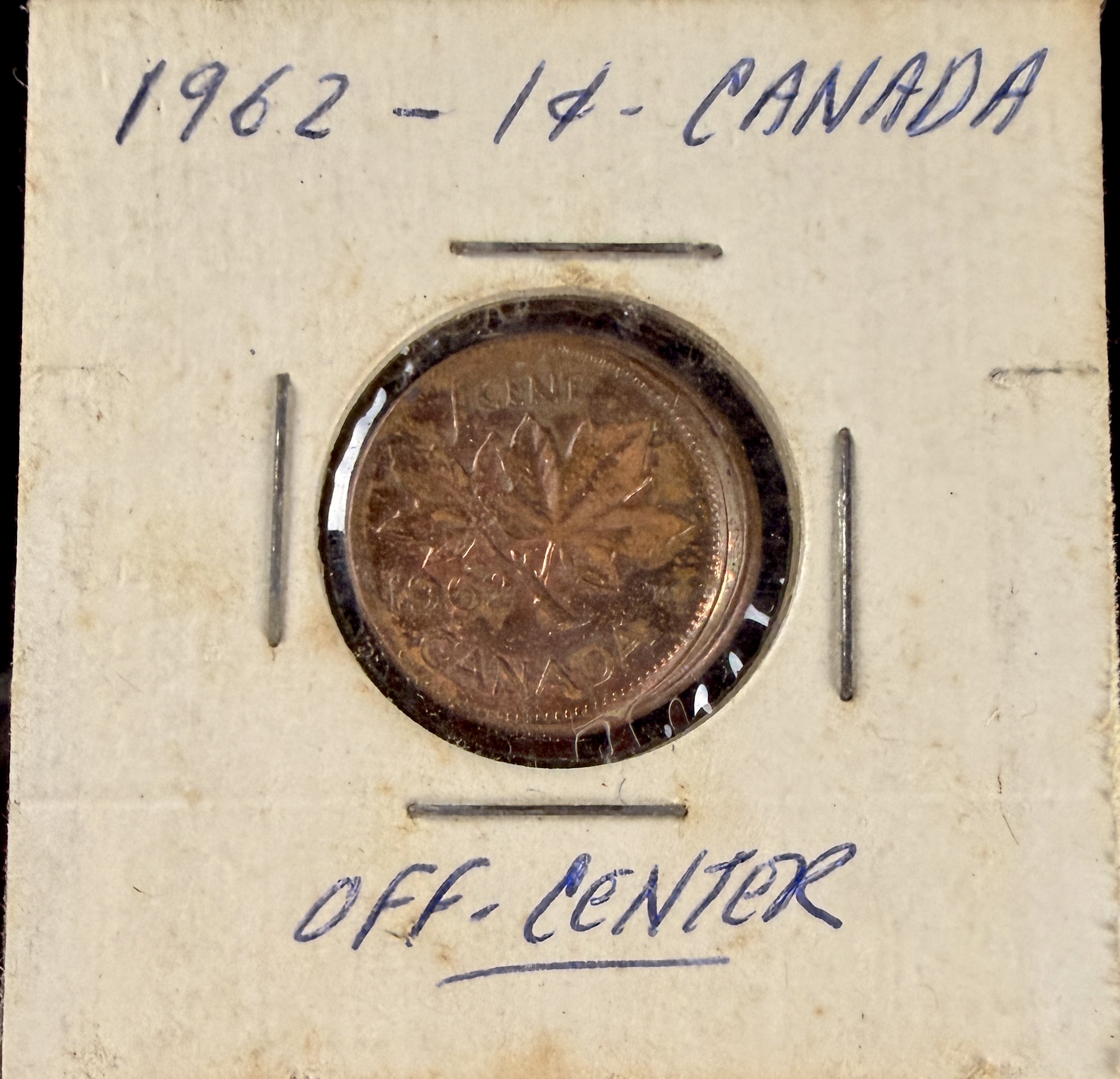 1962 Canadian One Cent Bronze Coin with Off-Center Error