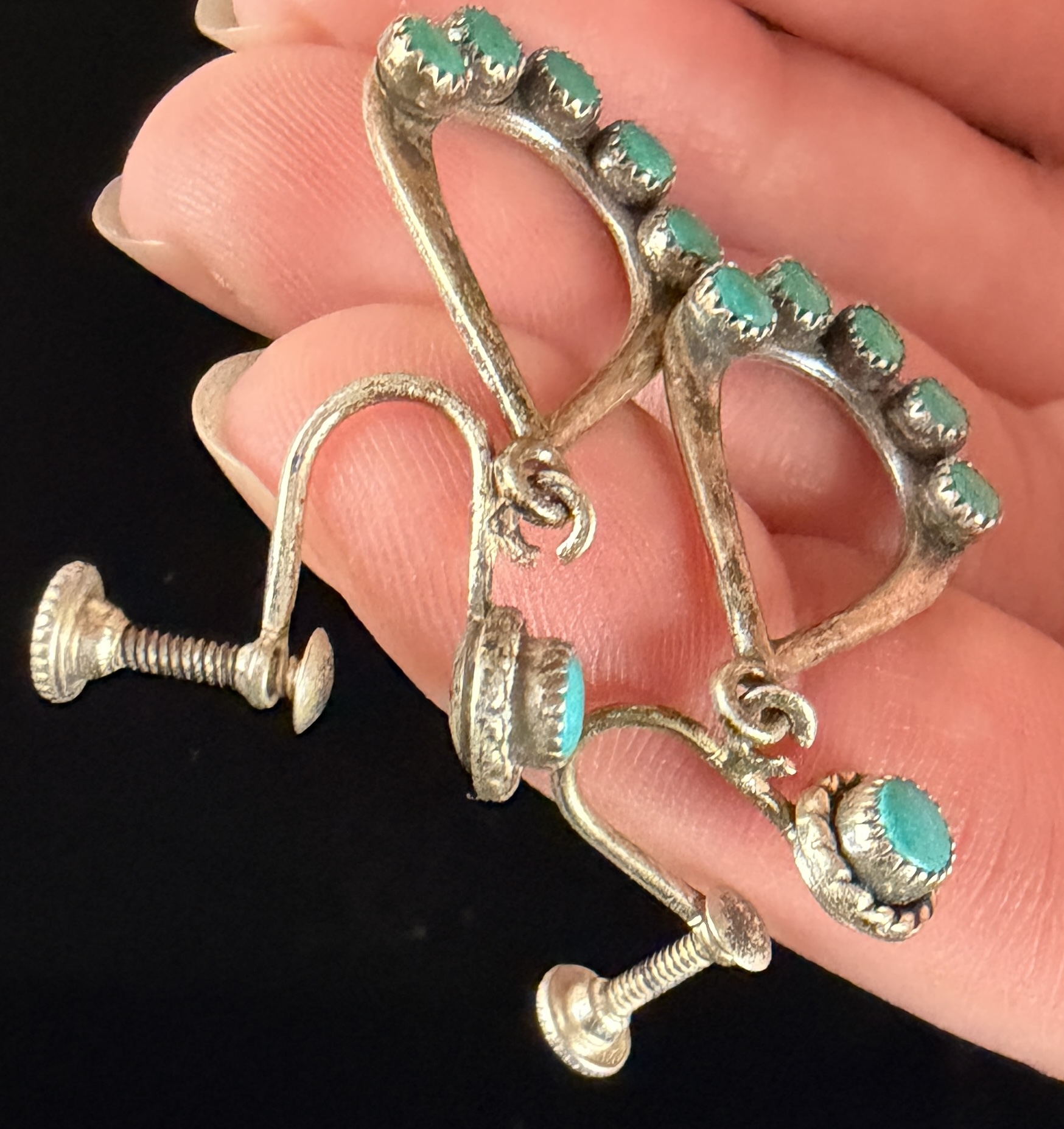 A Pair of Native American Navajo Style Sterling Silver and Turquoise Dangle Earrings