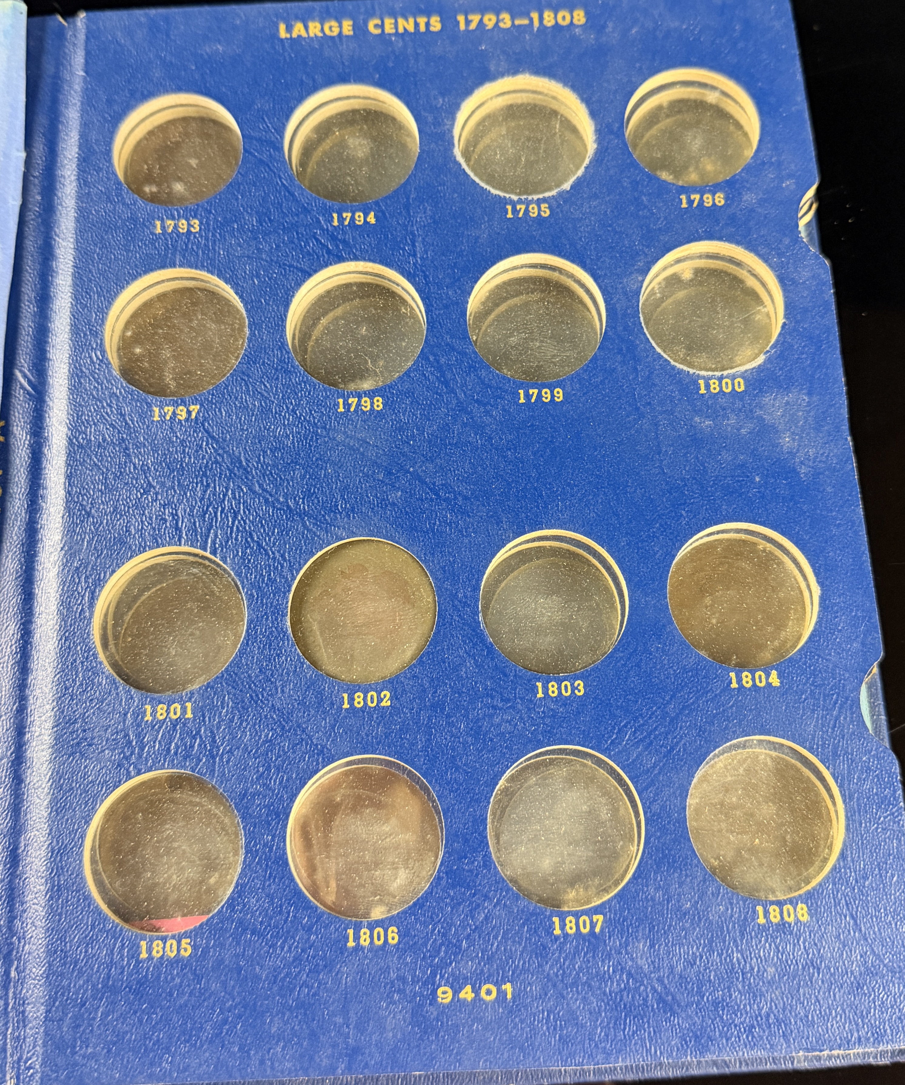 US 1793-1857 Large Cent Collection, Copper, Whitman Album 9401