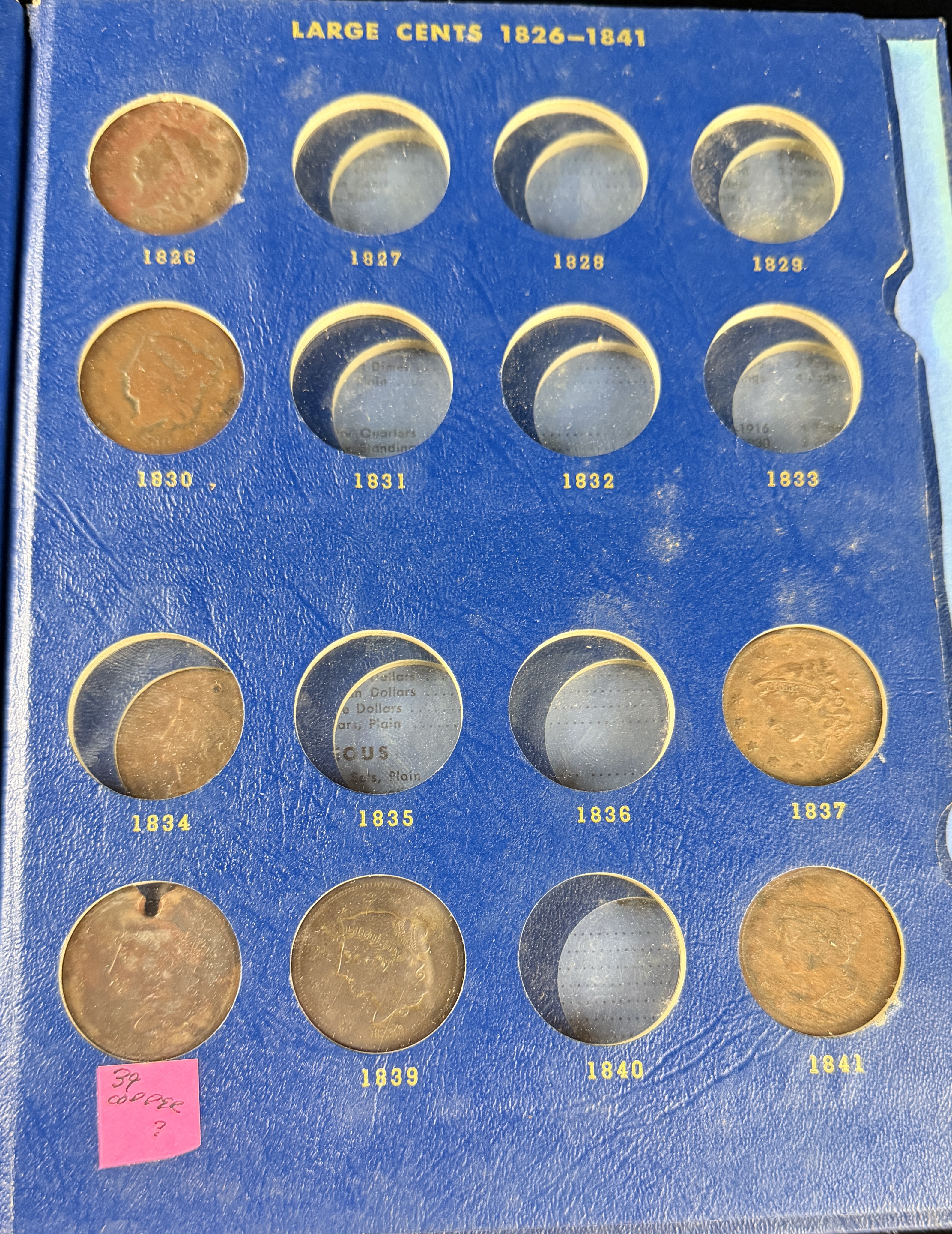 US 1793-1857 Large Cent Collection, Copper, Whitman Album 9401