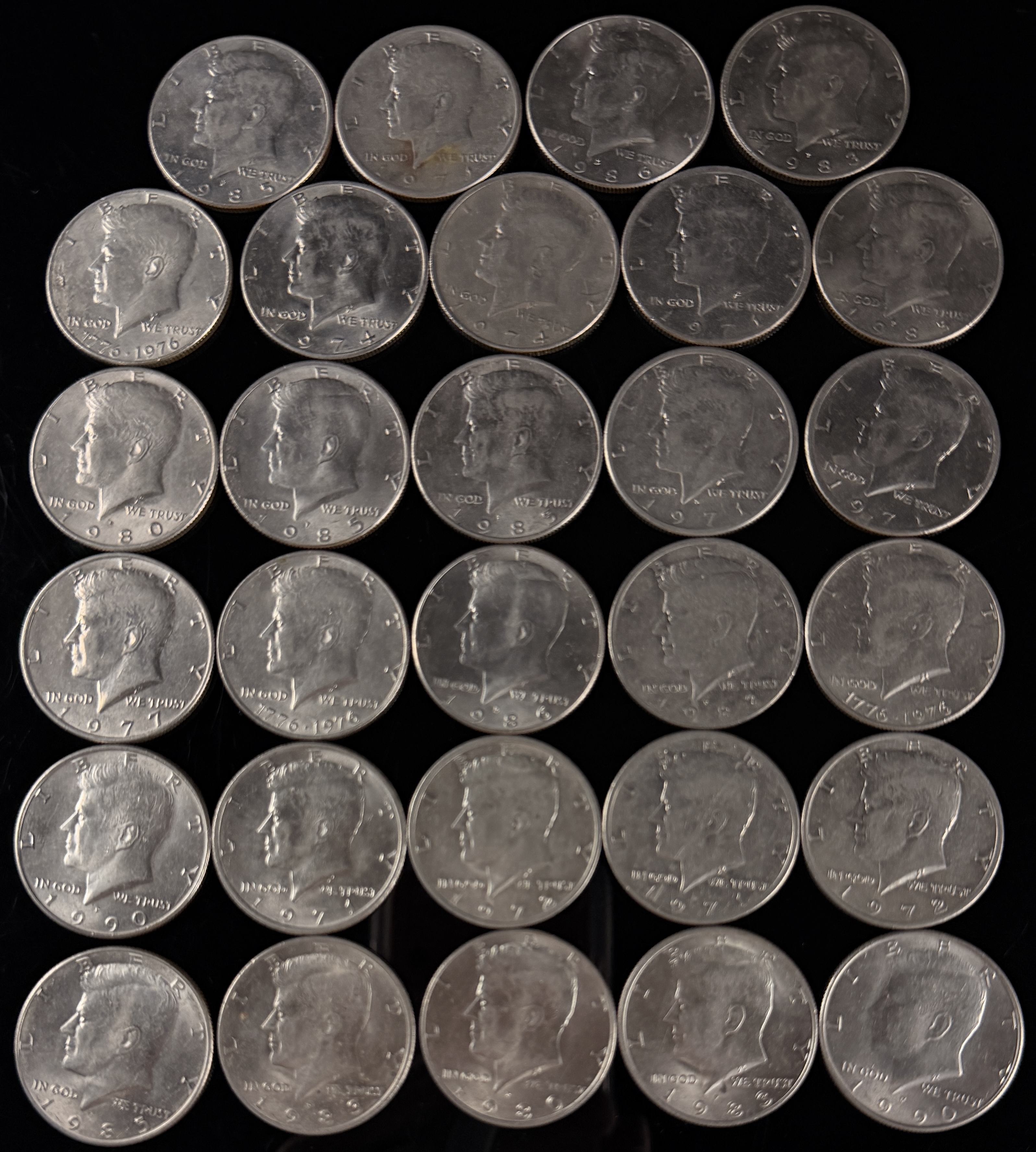A Collection of US Kennedy Half Dollar Coins, 1971-1990