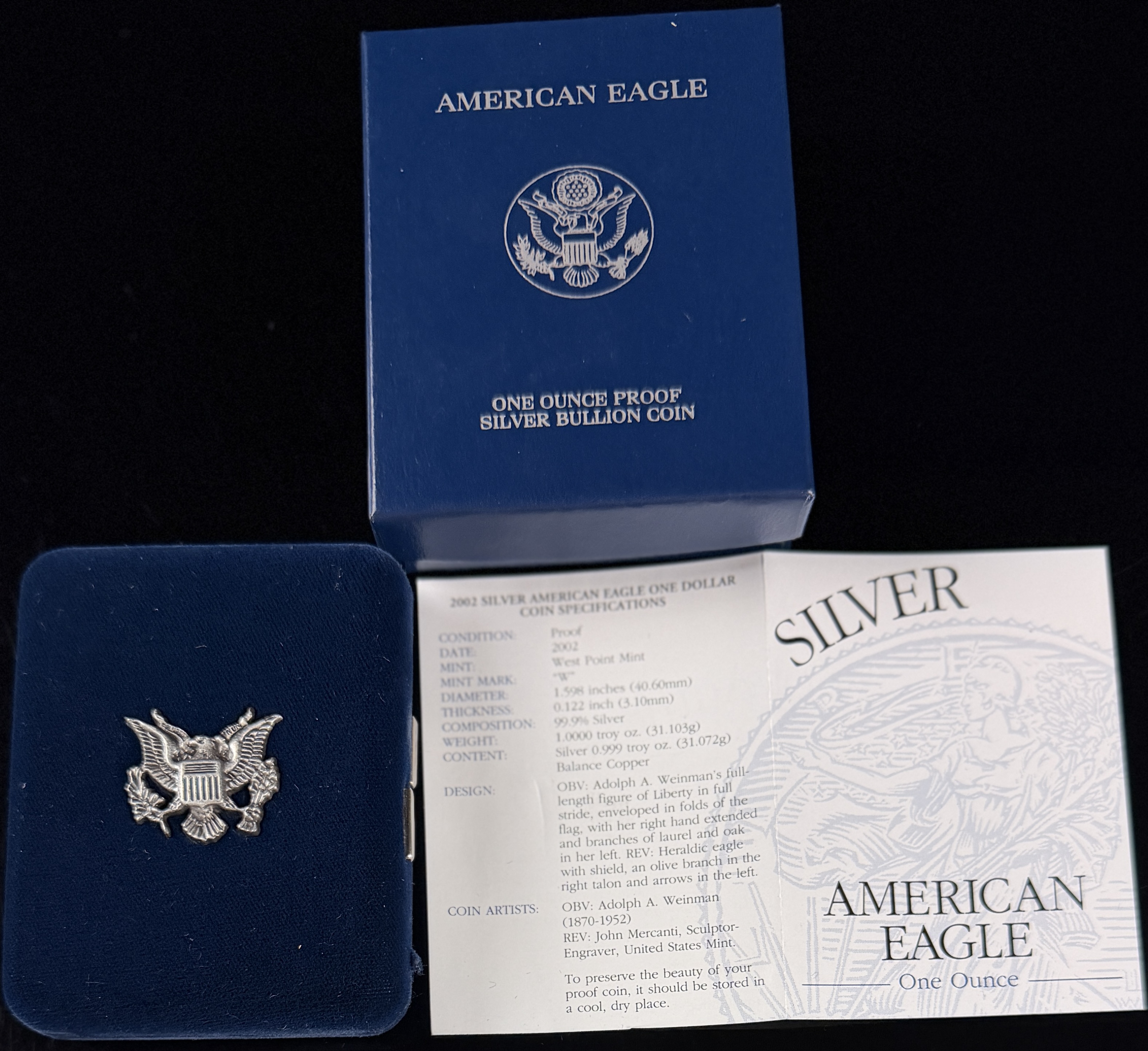 2002-W US One Dollar One Ounce Proof Silver American Eagle