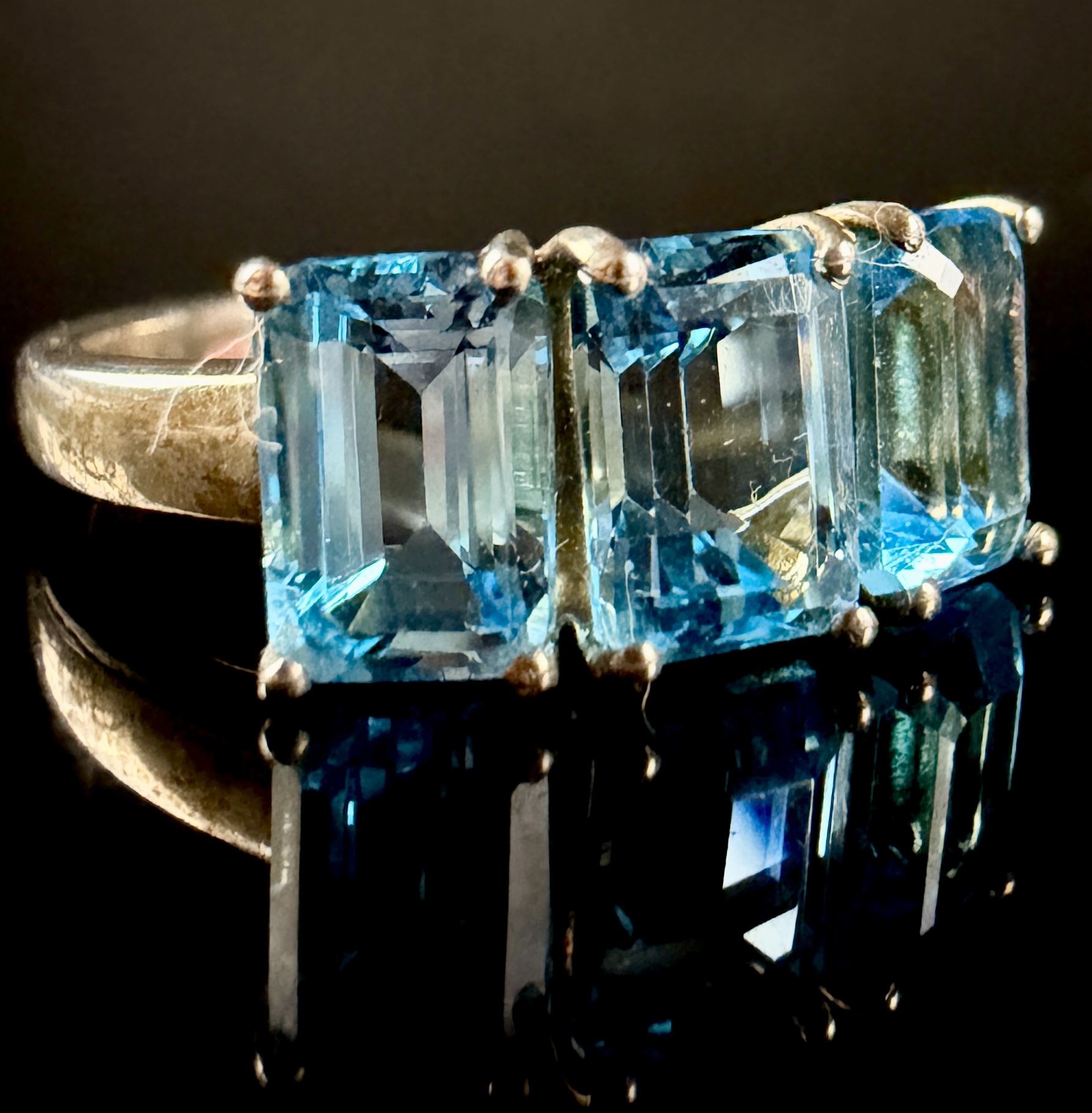 Three-Stone Swiss Blue Topaz Sterling Silver Ring Annabella Collection