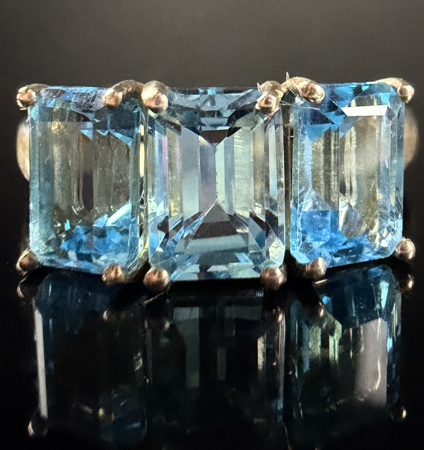 Three-Stone Swiss Blue Topaz Sterling Silver Ring Annabella Collection