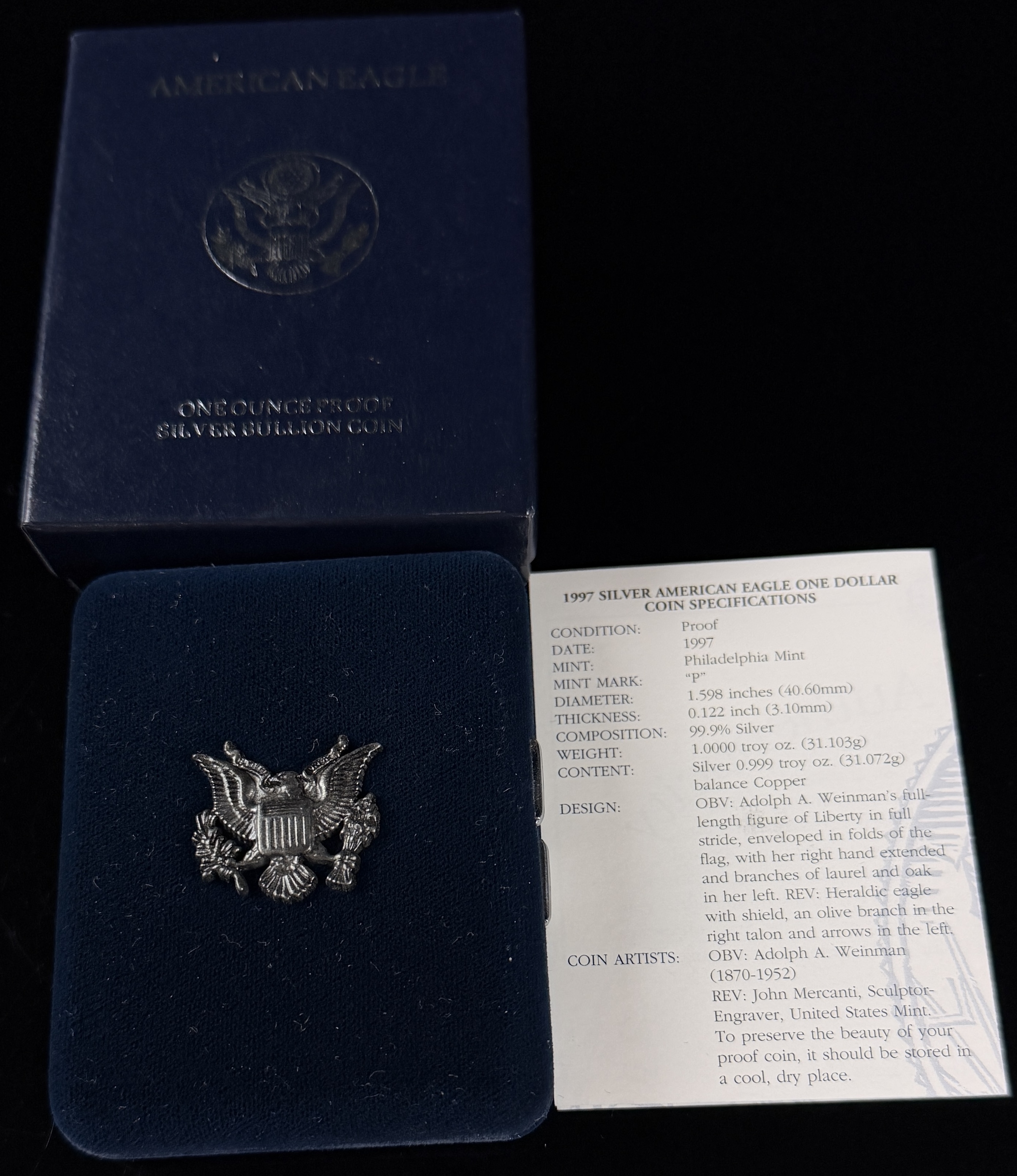 1997 US American Silver Eagle Proof One Dollar Coin