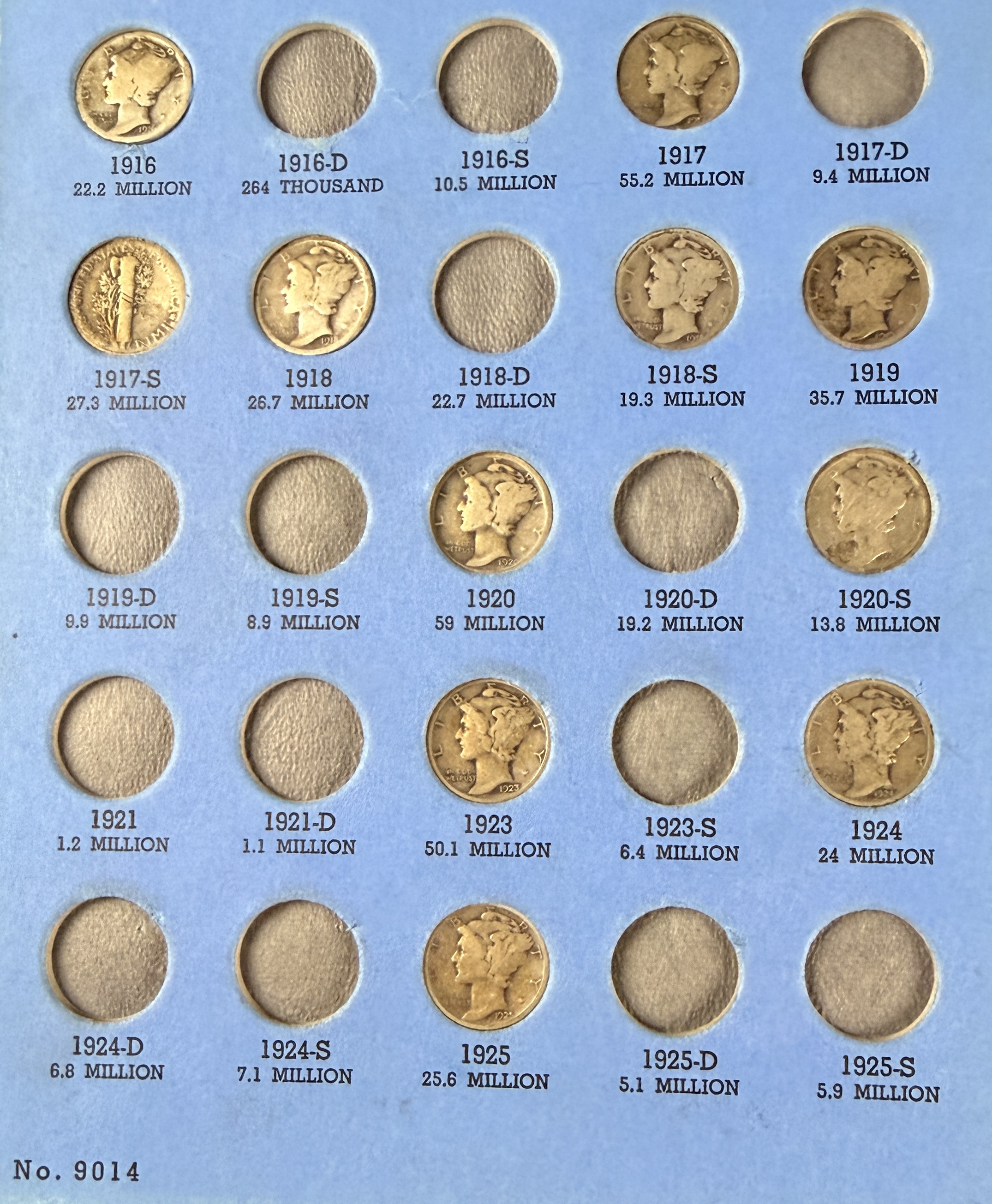 A Collection of US Mercury Head Dimes, 1916-1945, in Whitman Folder No. 9014