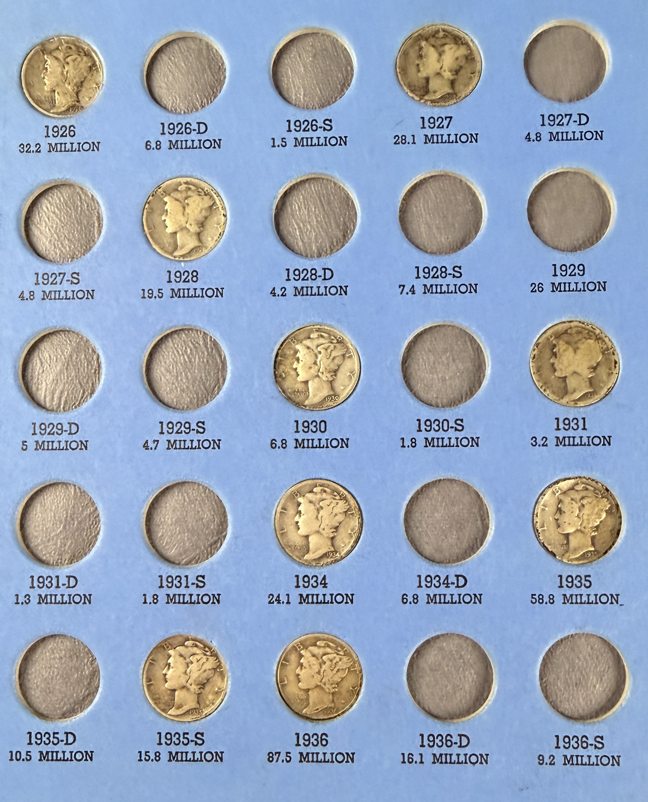 A Collection of US Mercury Head Dimes, 1916-1945, in Whitman Folder No. 9014