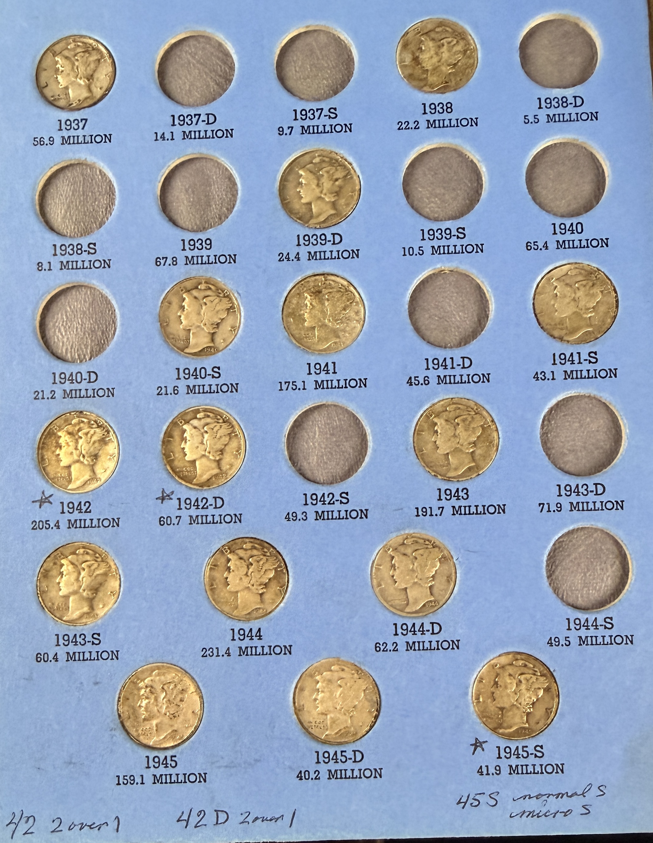 A Collection of US Mercury Head Dimes, 1916-1945, in Whitman Folder No. 9014