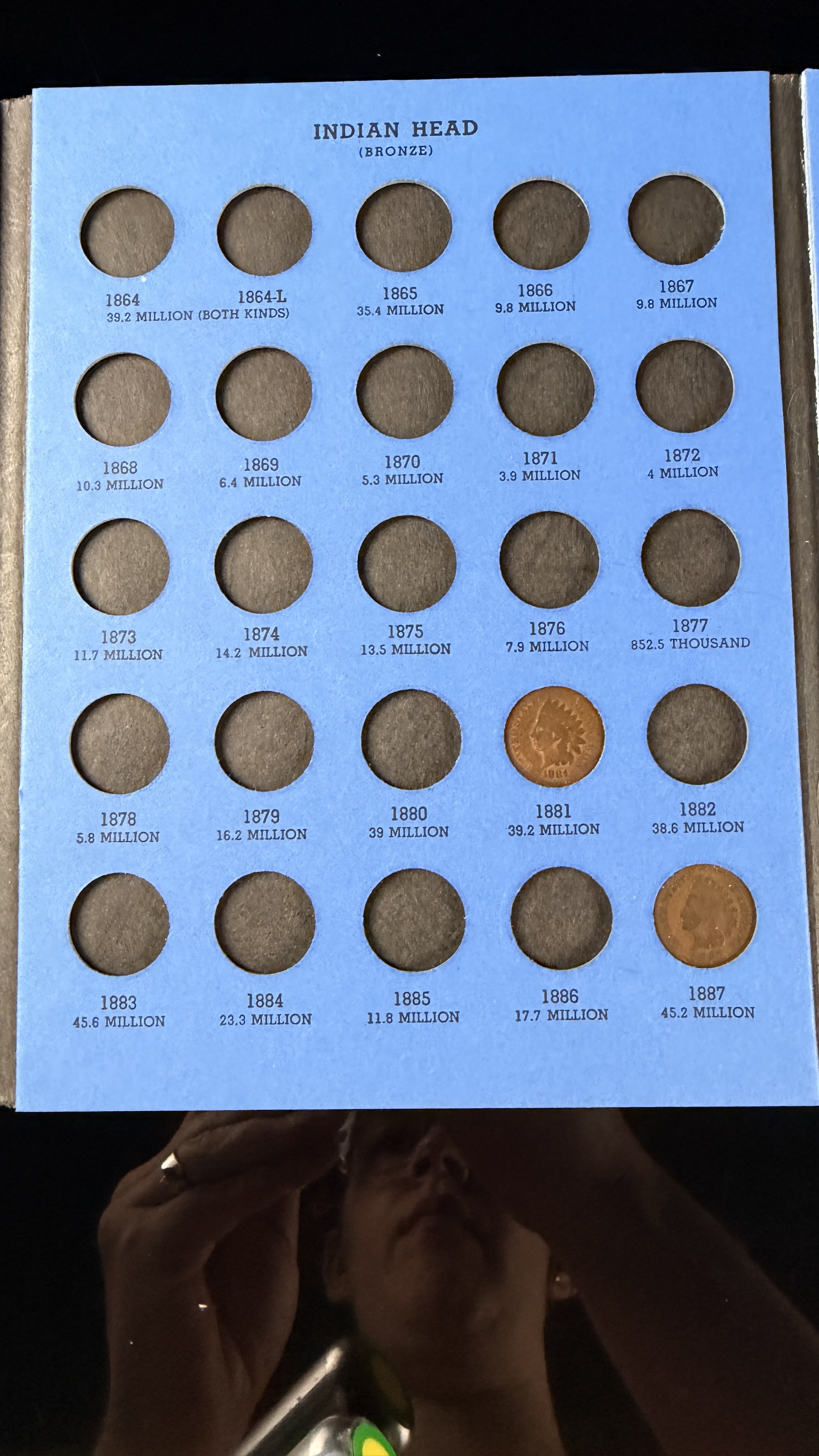 US 1881-1909 Indian Head Cent Collection, Bronze, Whitman Folder 9003