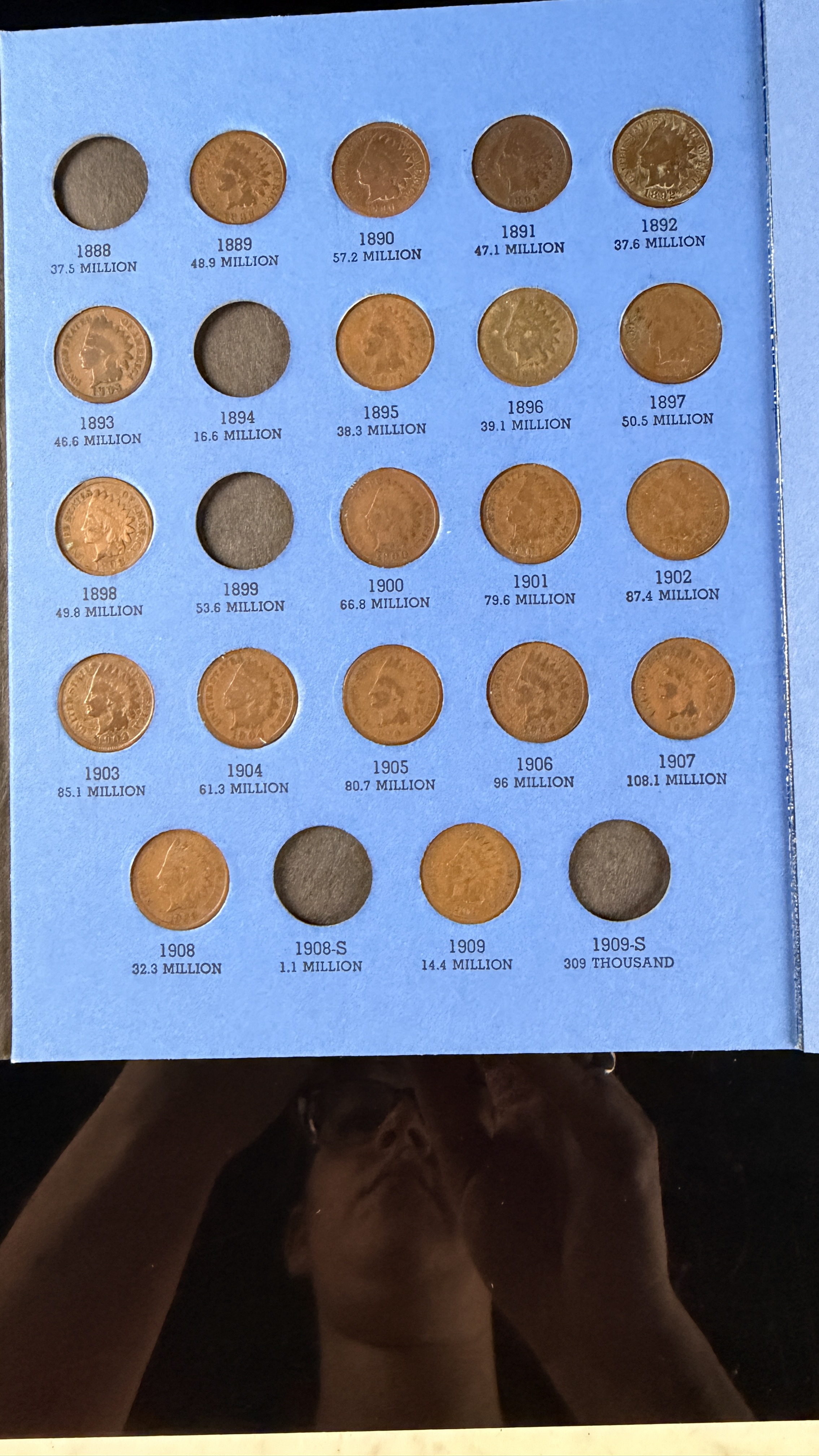 US 1881-1909 Indian Head Cent Collection, Bronze, Whitman Folder 9003