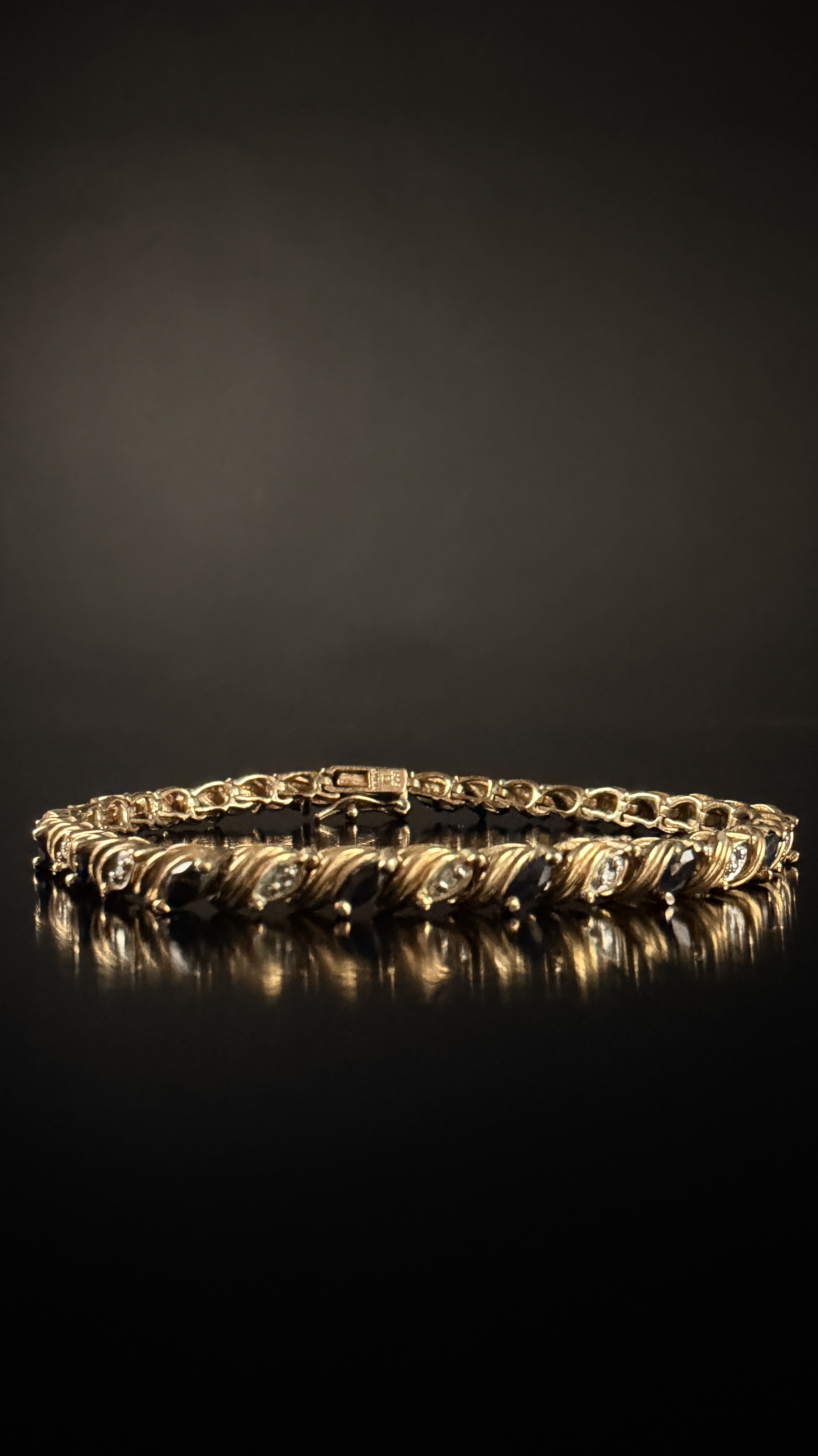 Sterling Silver Gold-Plated Blue Gemstone and Diamond Accent Tennis Bracelet