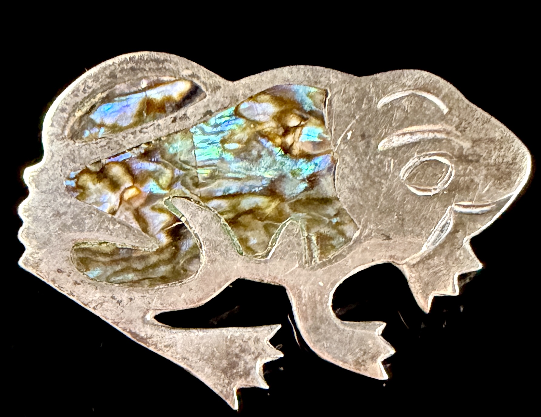 Vintage Mexican Sterling Silver and Abalone Frog Brooch