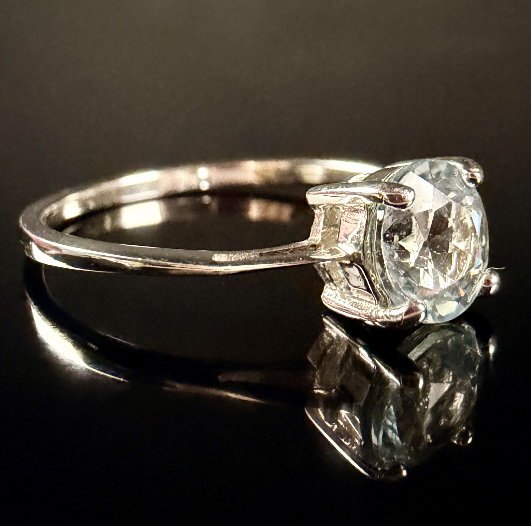 Sterling Silver Solitaire Ring with Large Faceted Clear Gemstone