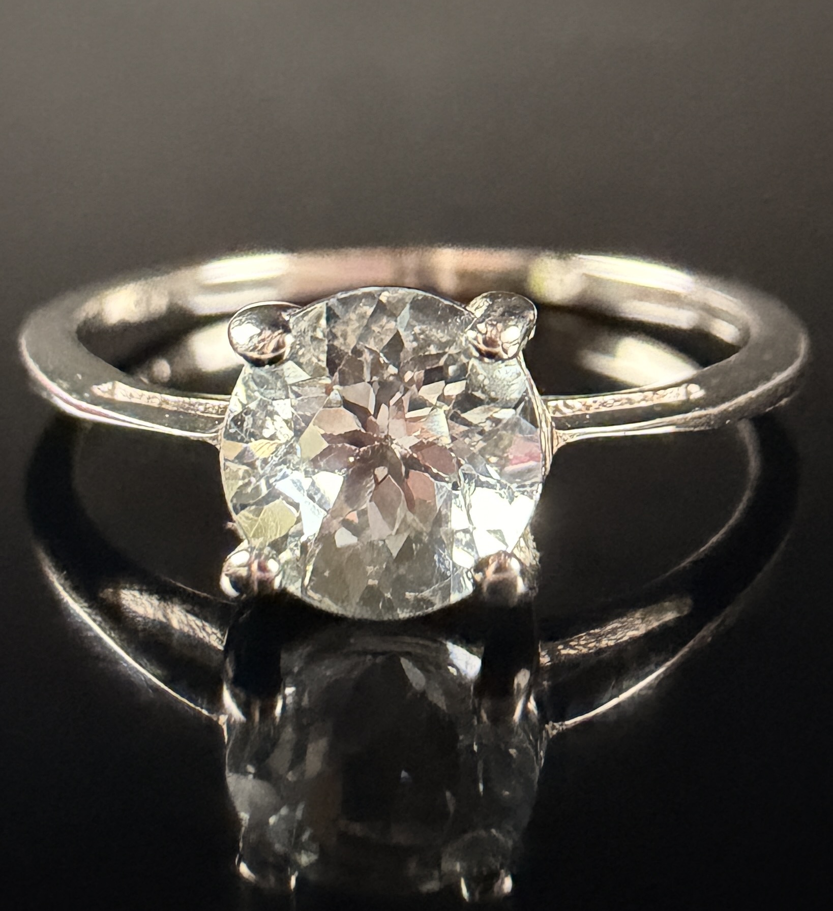 Sterling Silver Solitaire Ring with Large Faceted Clear Gemstone