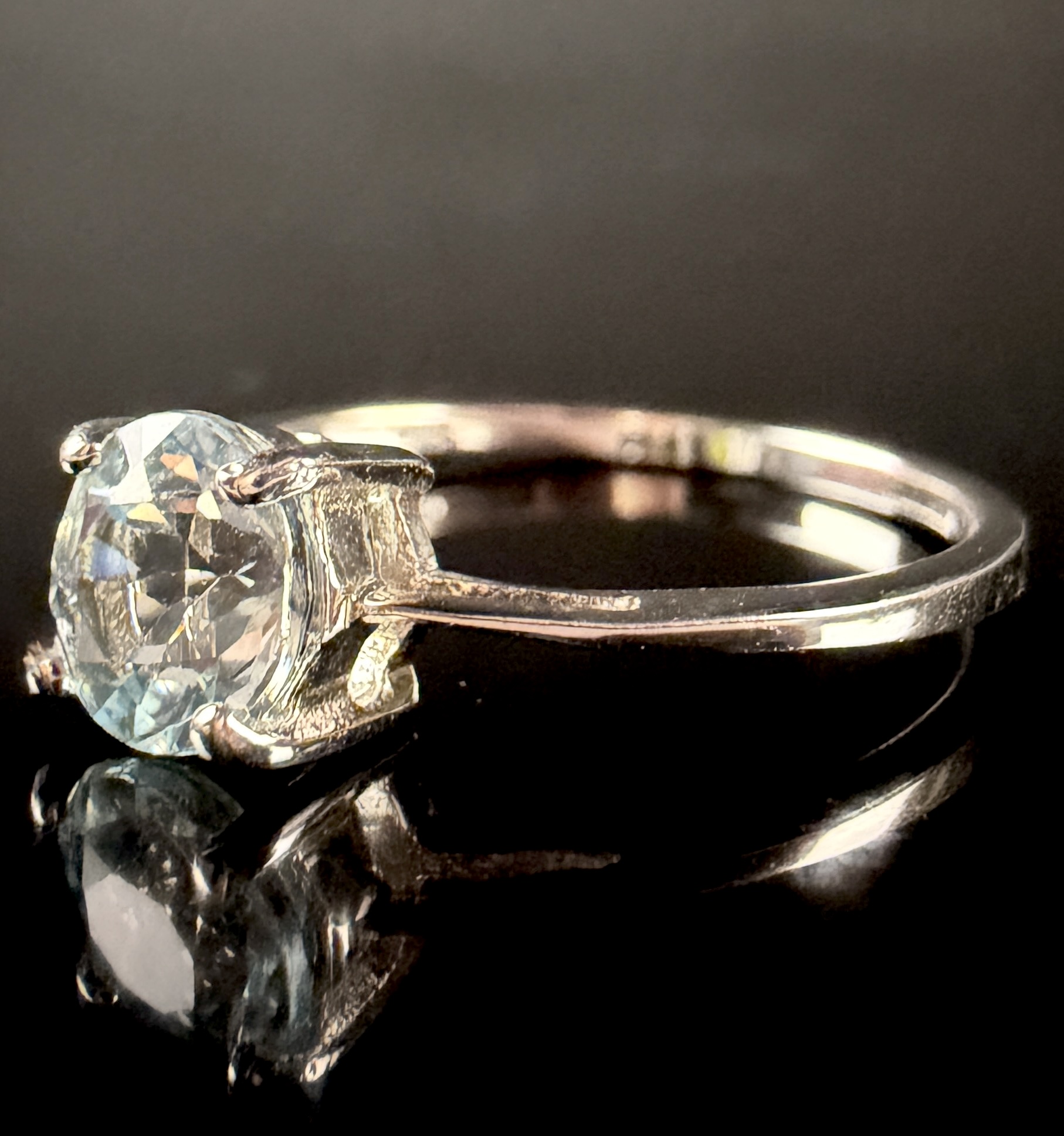 Sterling Silver Solitaire Ring with Large Faceted Clear Gemstone
