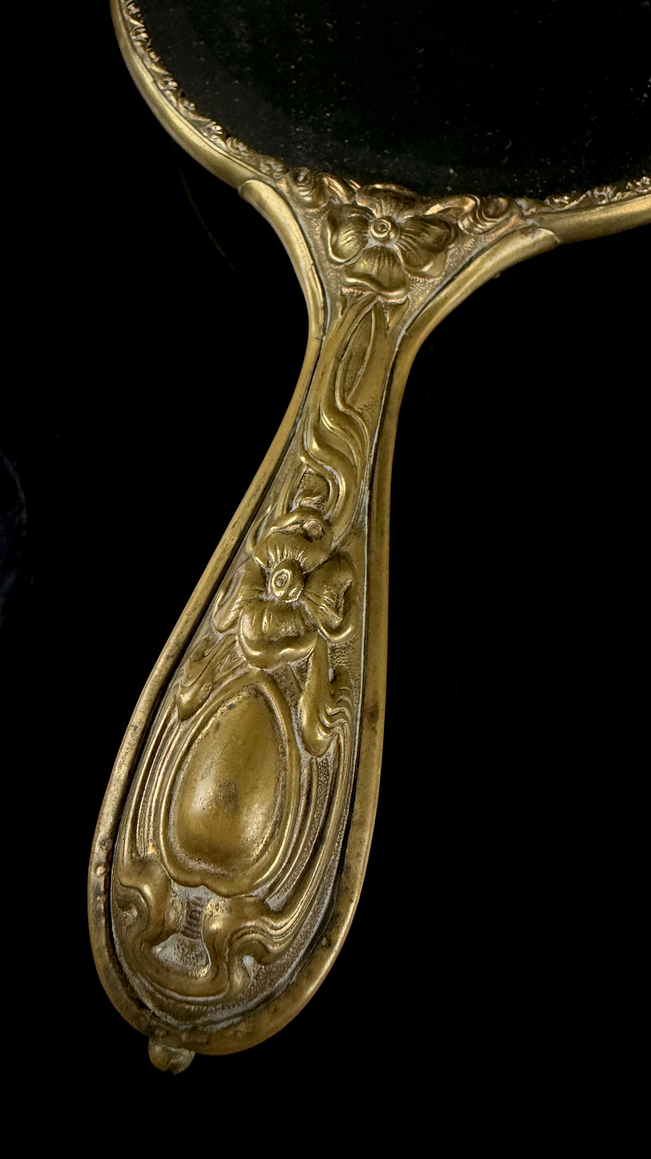 Art Nouveau Gilt Metal and Cobalt Blue Enamel Hand Mirror with Japonisme Bust